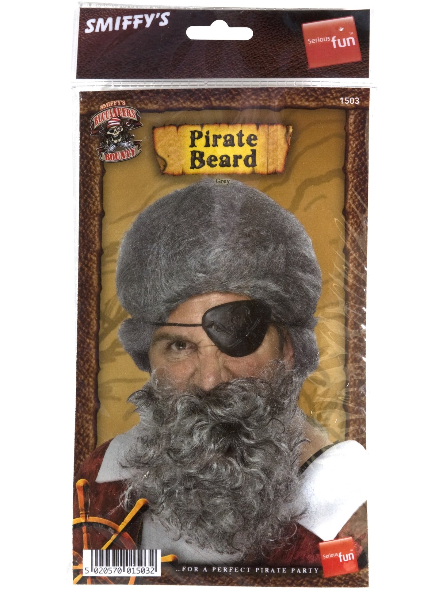 Piraten-Bart, Hellgrau, Nylon, Deluxe