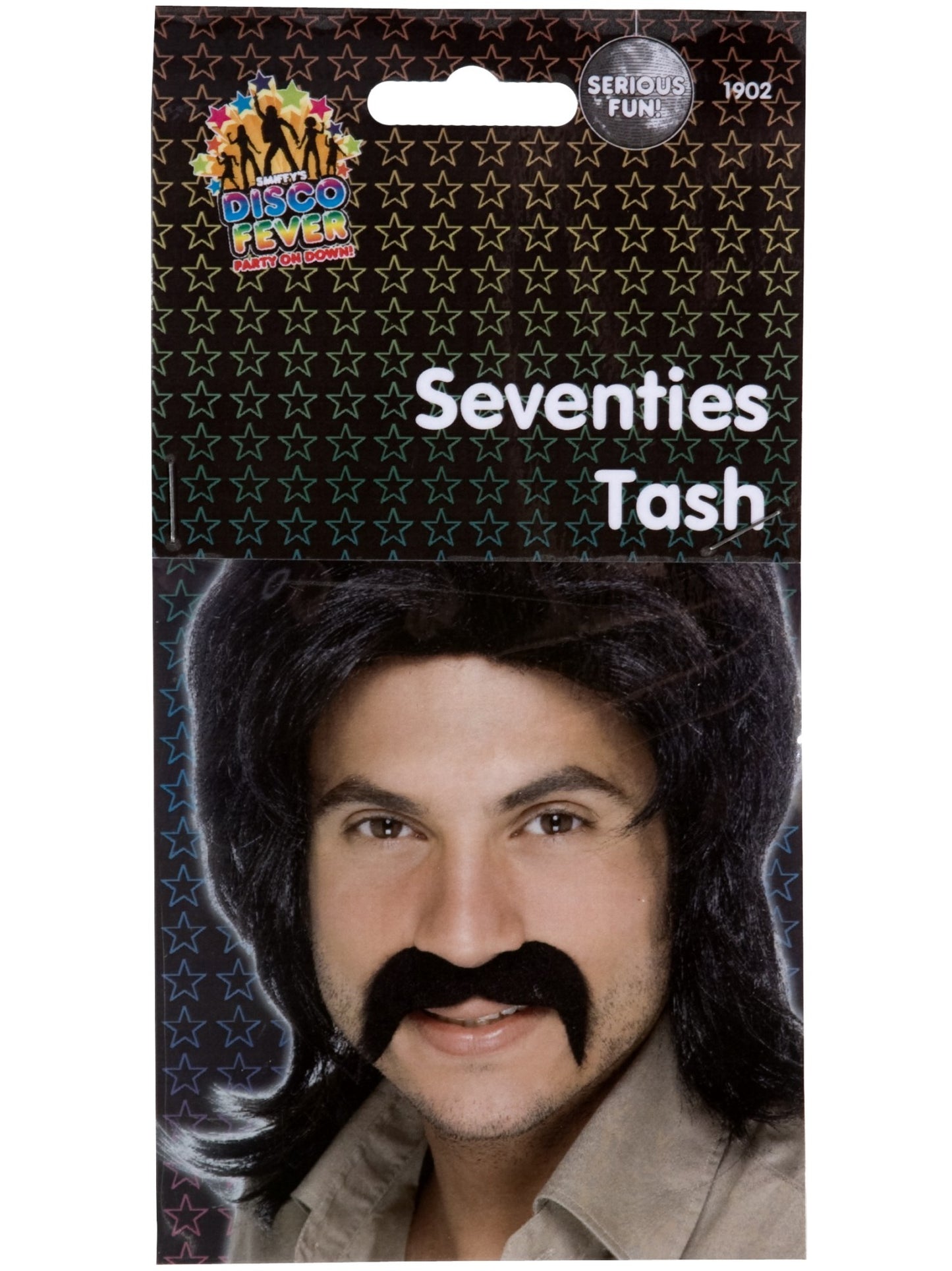 Moustache des années 70, noire, autoadhésive