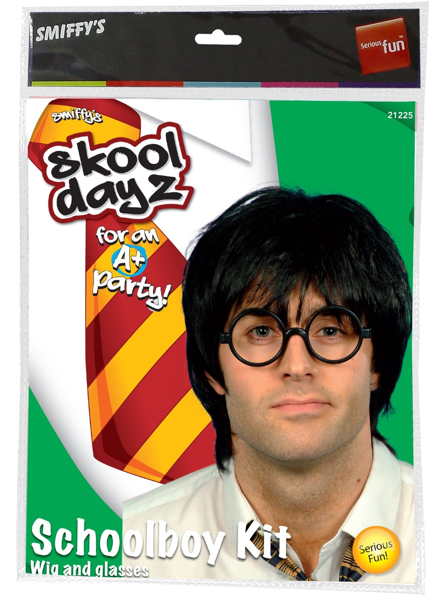 Schuljungen-Set, Schwarz, mit Perücke und Brille