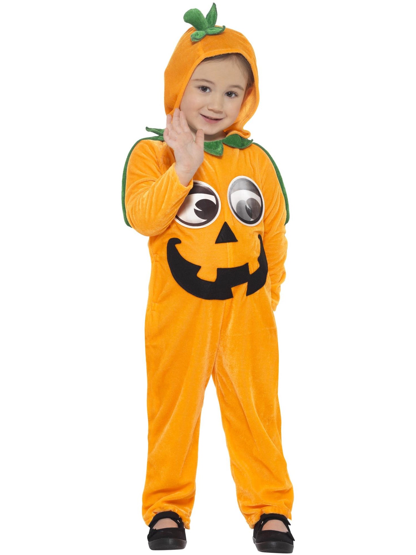 Kürbiskostüm für Kleinkinder, Orange & Schwarz, mit Overall mit Kapuze & Augen in 3D-Druck