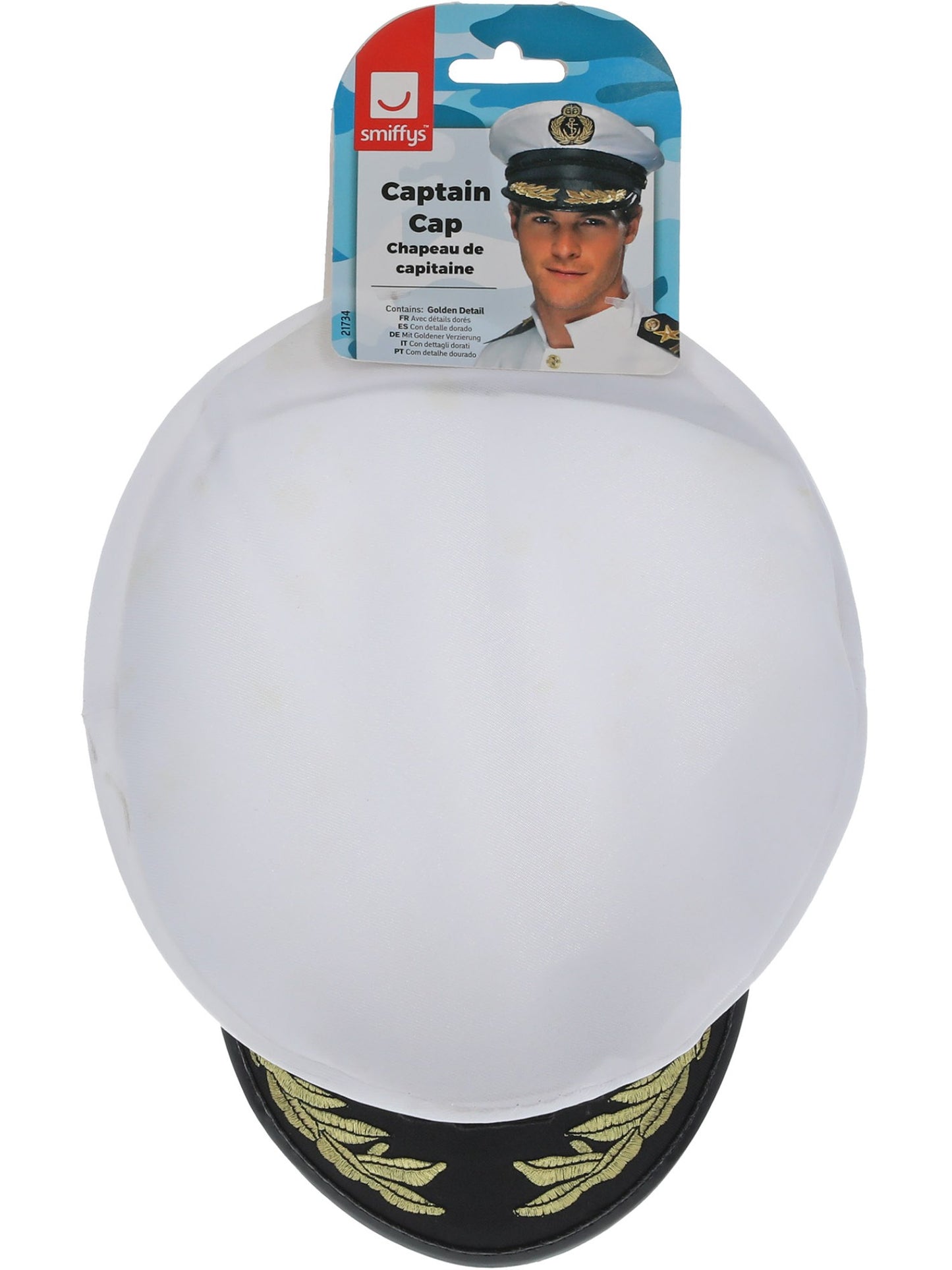 Sombrero de capitán, blanco, con detalle dorado
