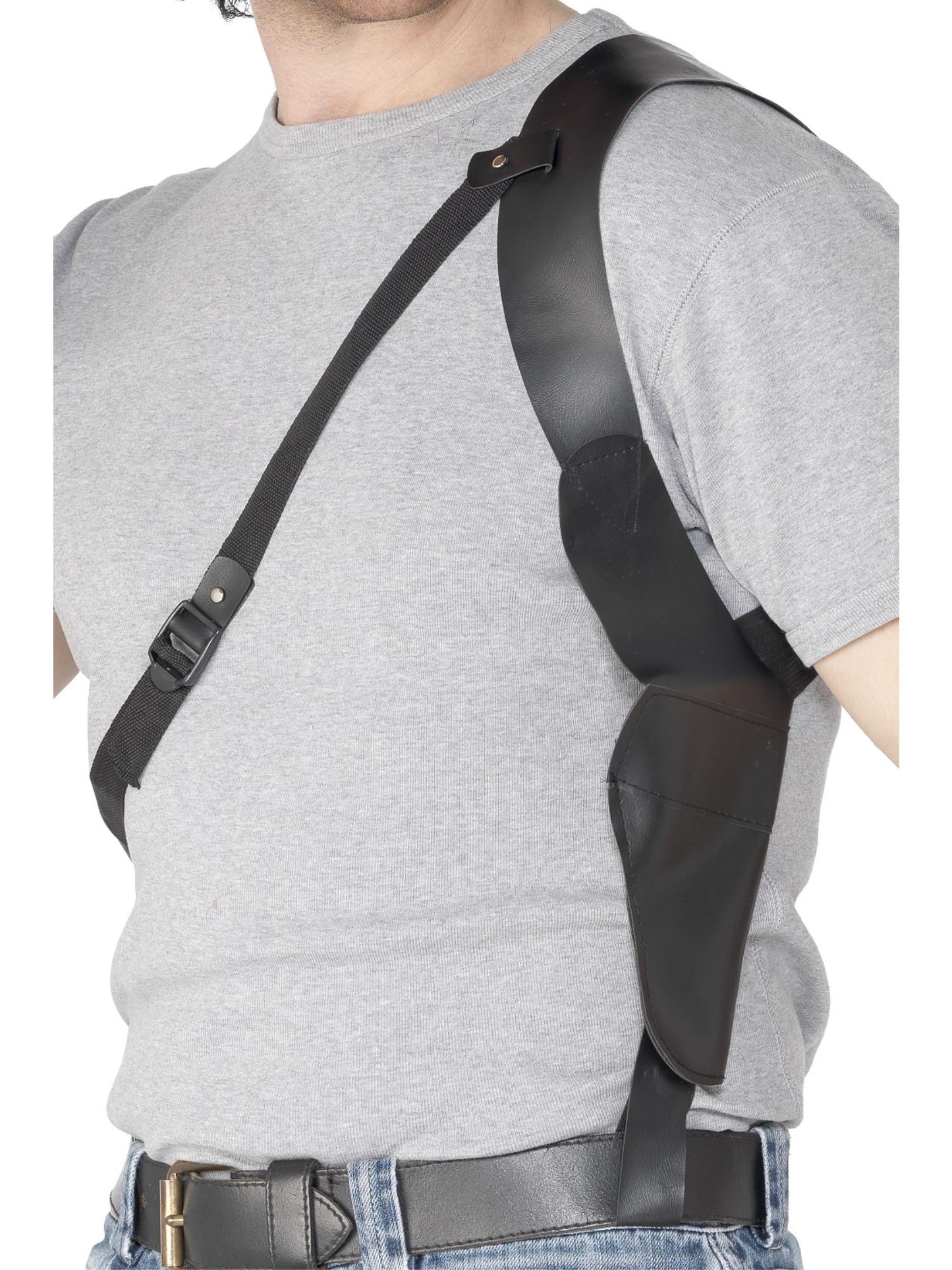 Funda de pistola de hombro con look de cuero, negro