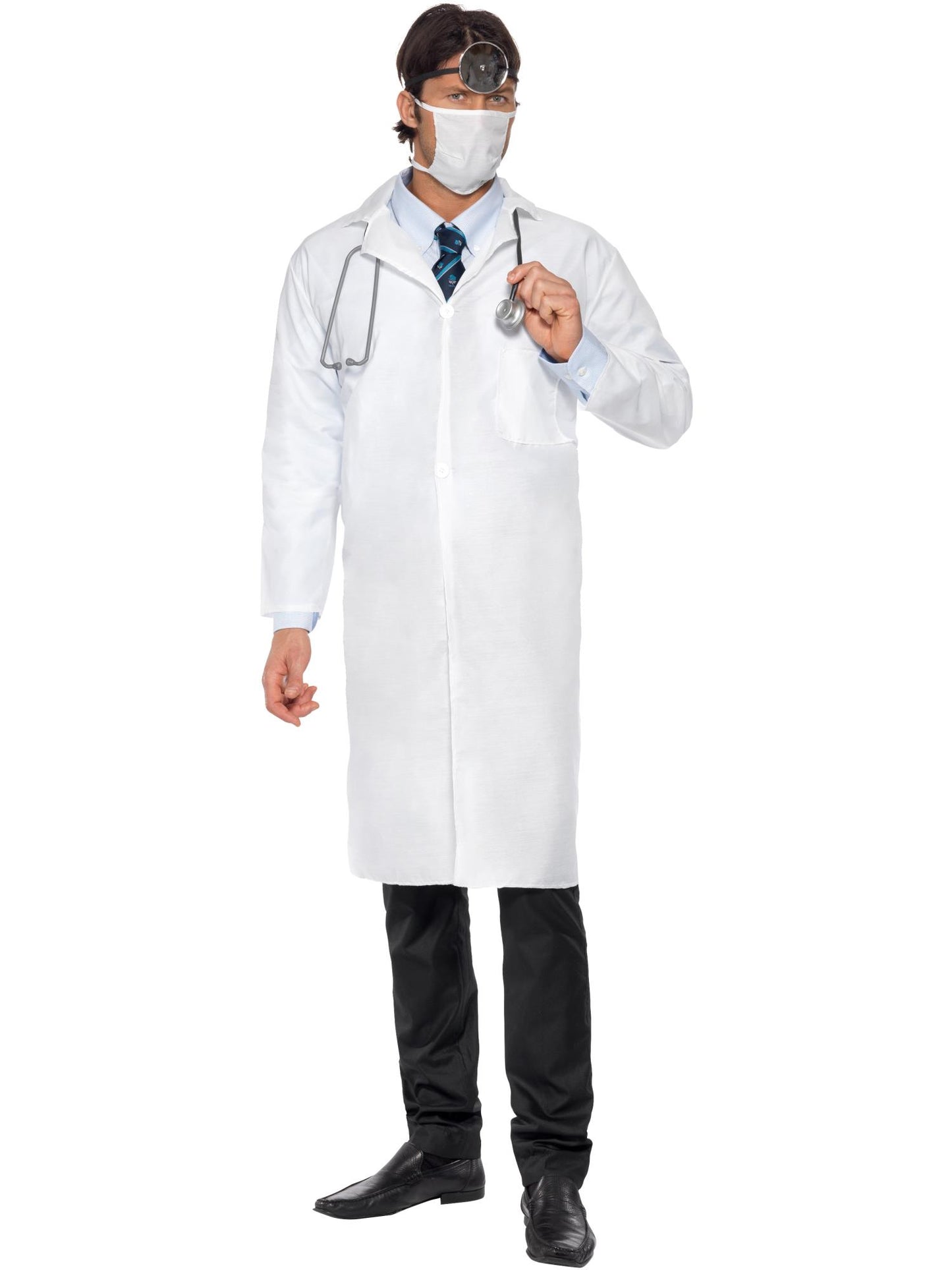Costume de médecin, blanc, avec longue blouse et masque