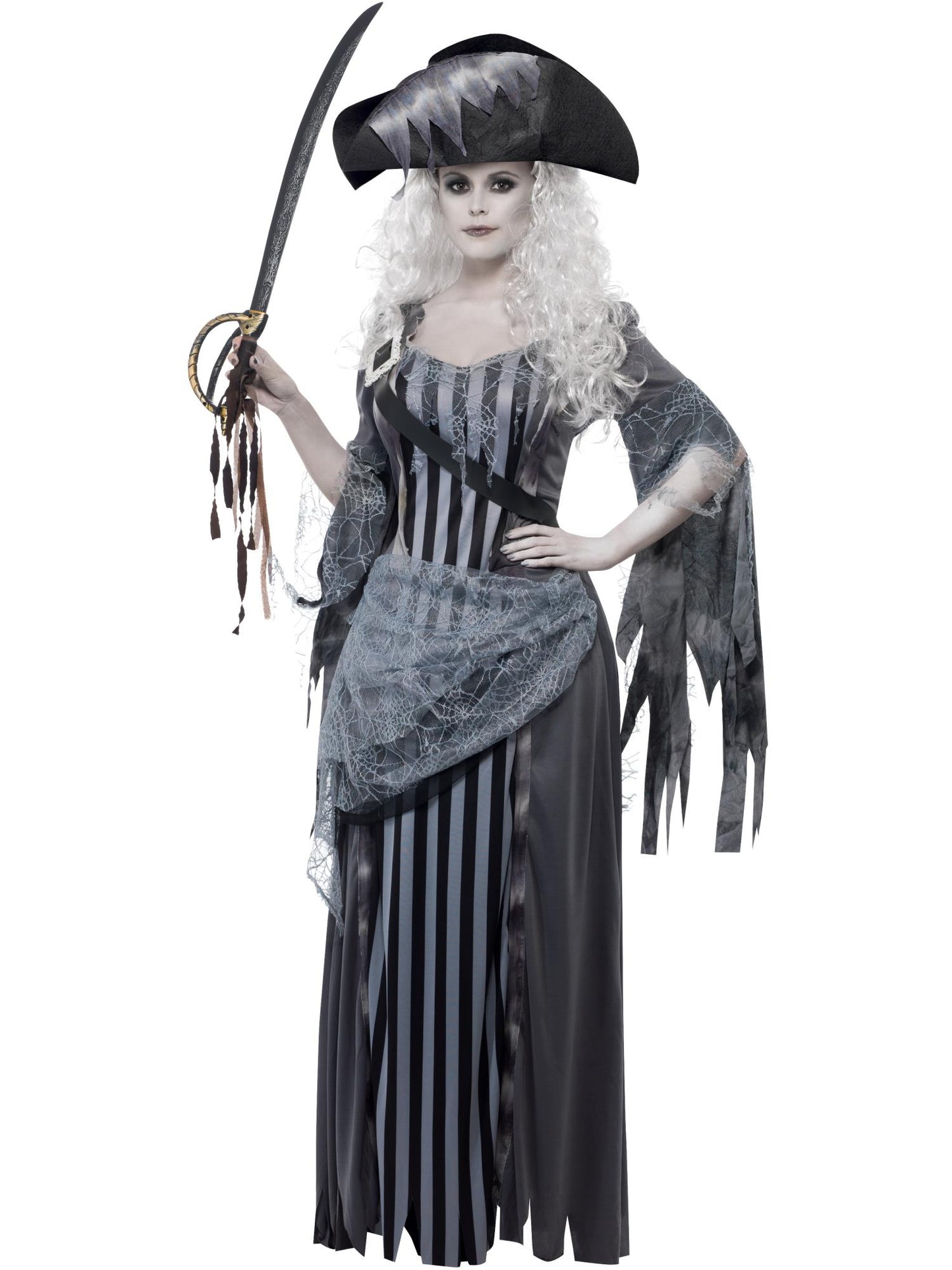 Kostüm Geisterschiffprinzessin, Grau, mit Kleid und Hut