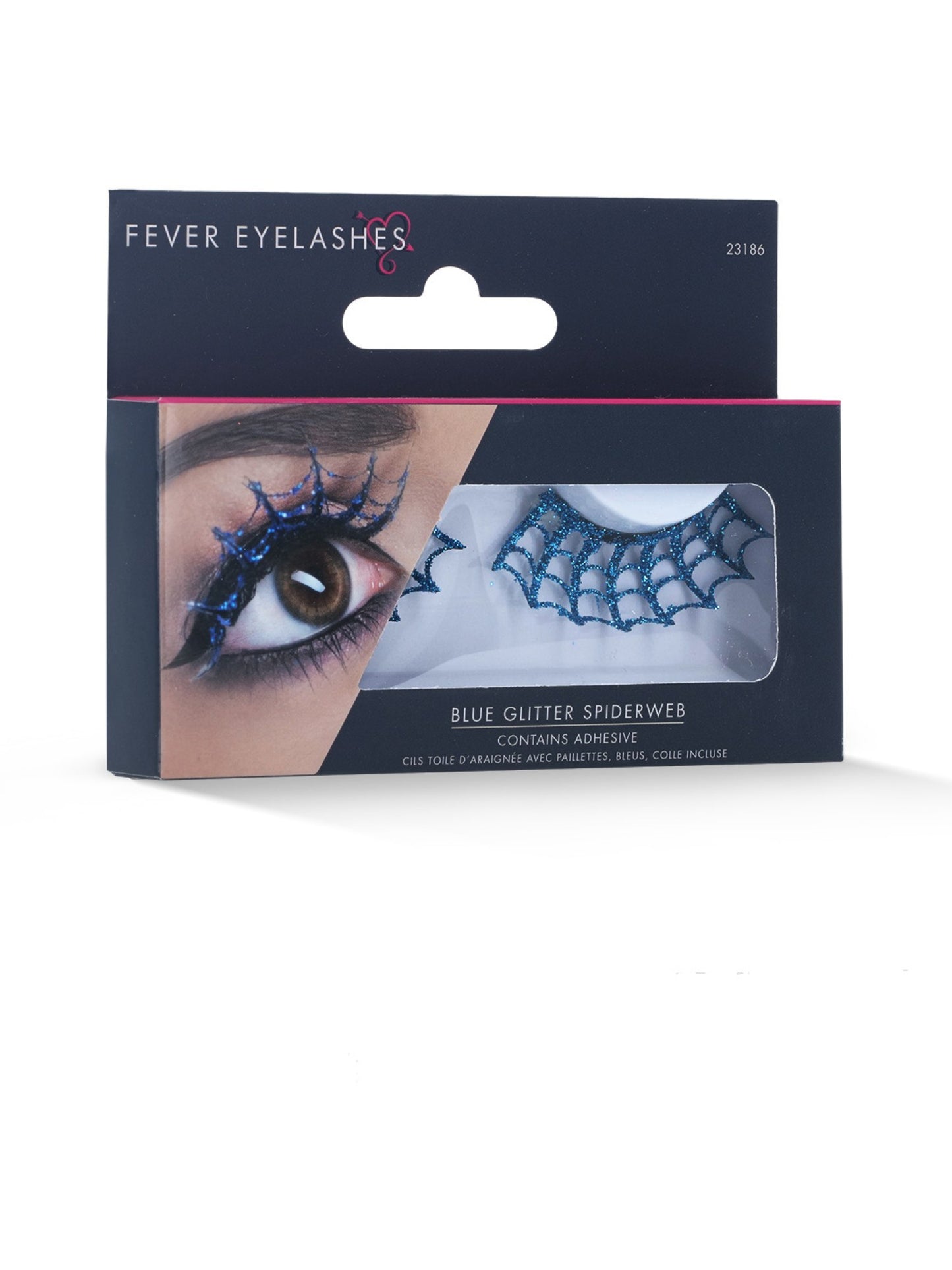 Pestañas de telaraña con brillantina, azul, contiene pegamento