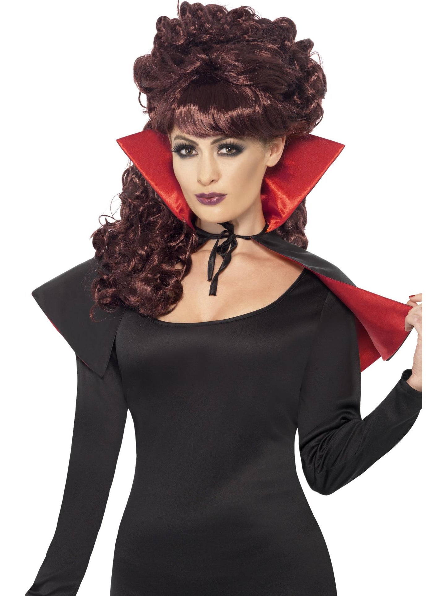 Mini cape vamp, Rouge & noir, avec col haut