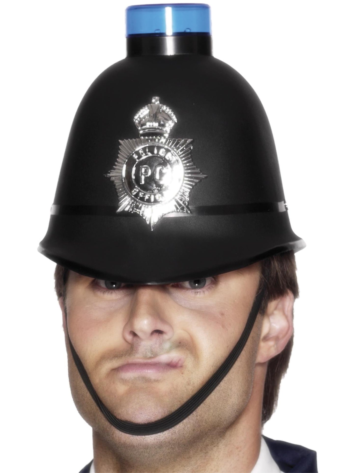 Police Helmet with Flashing Siren Light, Black Wholesale