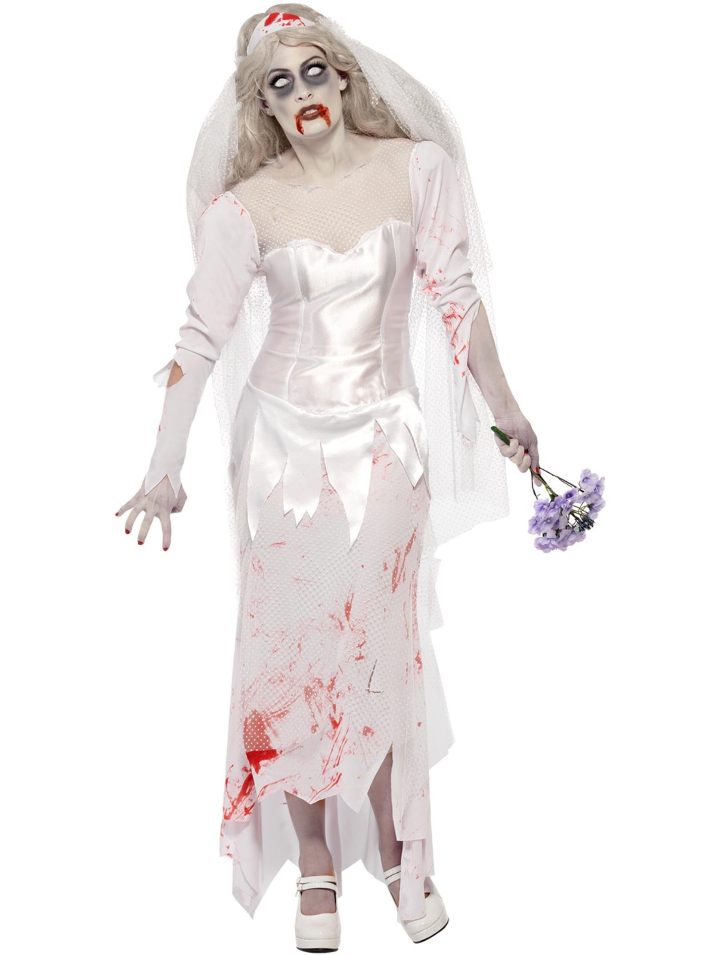 Costume de mariée zombie jusqu'à ce que la mort nous sépare, avec robe, voile & bouquet