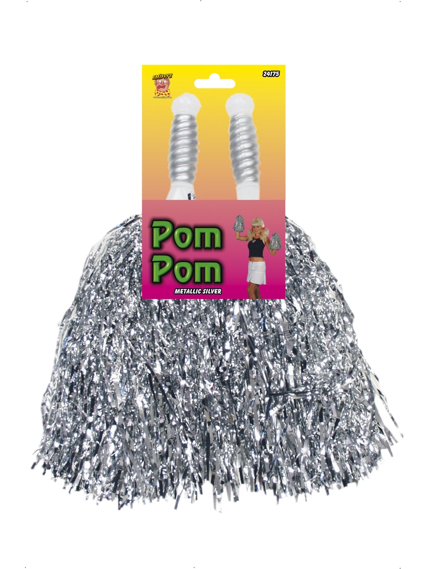 Pompones plateado metálico, un par