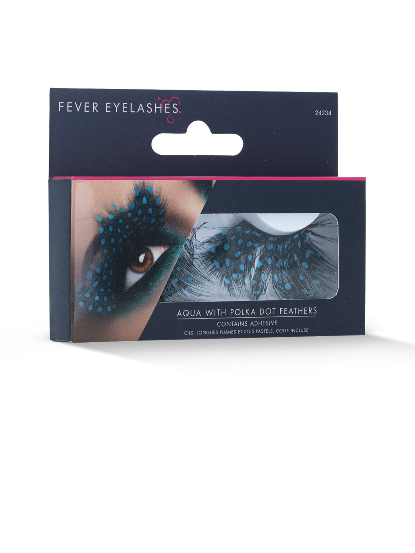 Eyelashes, Large Feather with Aqua Dots, Black Wholesale