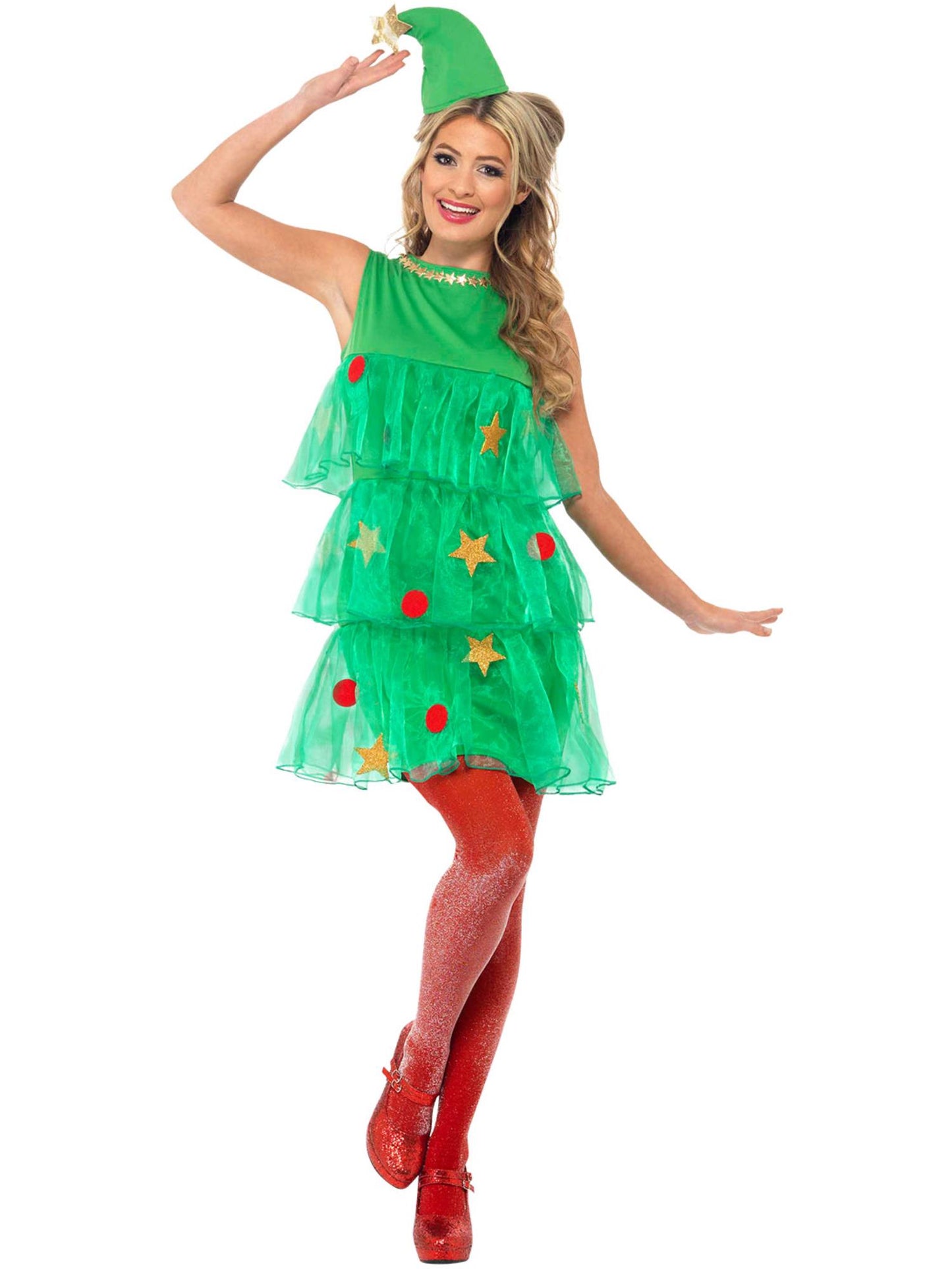 Kostüm Weihnachtsbaum, Grün, mit Kleid und Hut