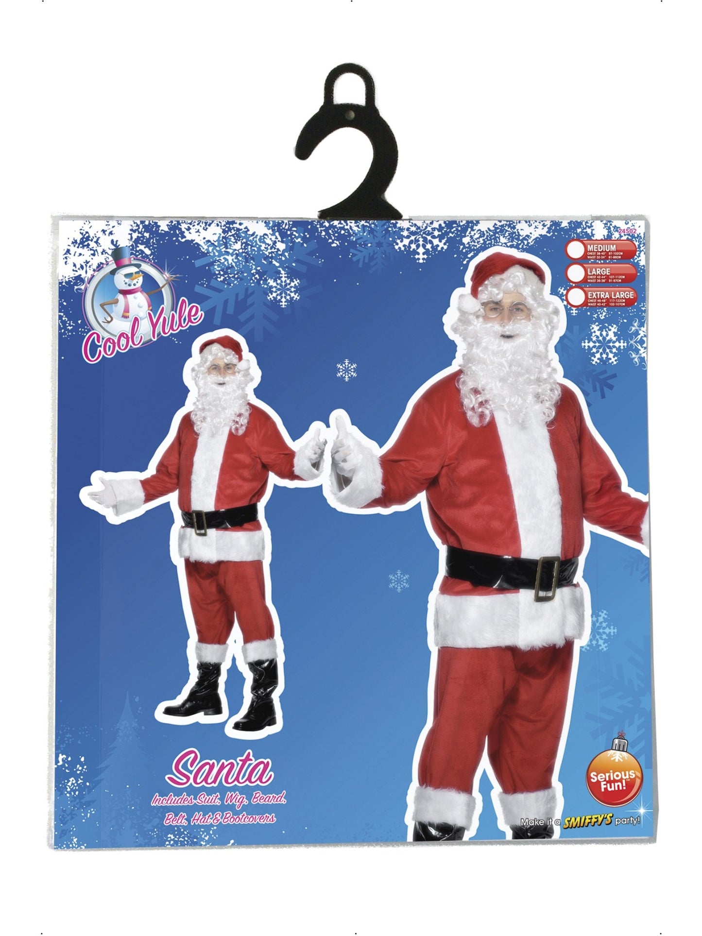 Costume de Père Noël, Rouge, avec veste, pantalon, barbe, ceinture, bonnet et couvre-bottes, Deluxe