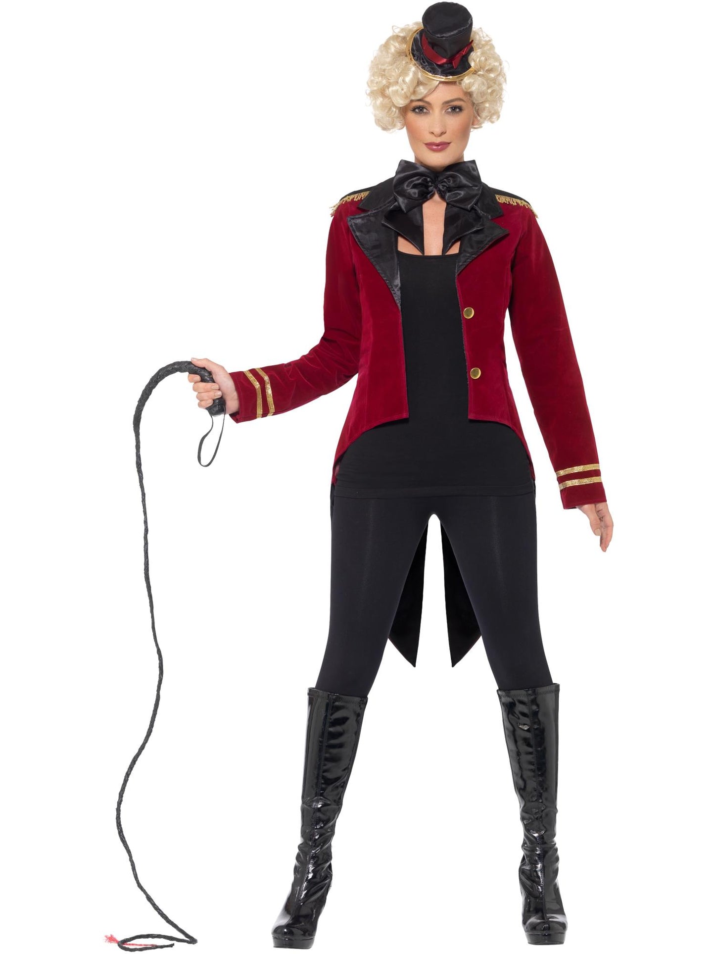 Disfraz de jefe de pista de circo, Rojo, con chaqueta, cuello y minisombrero de copa