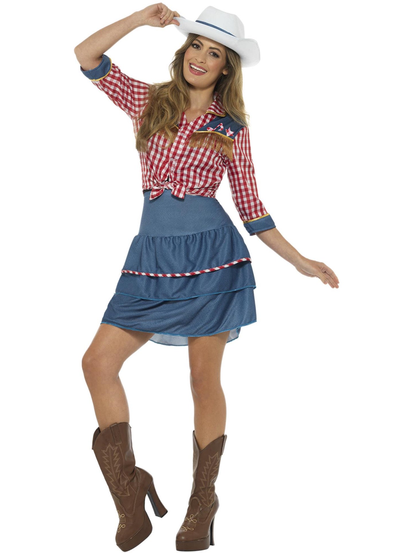 Rodeo Girl Kostüm, Blau, mit Rock, Oberteil & Gut
