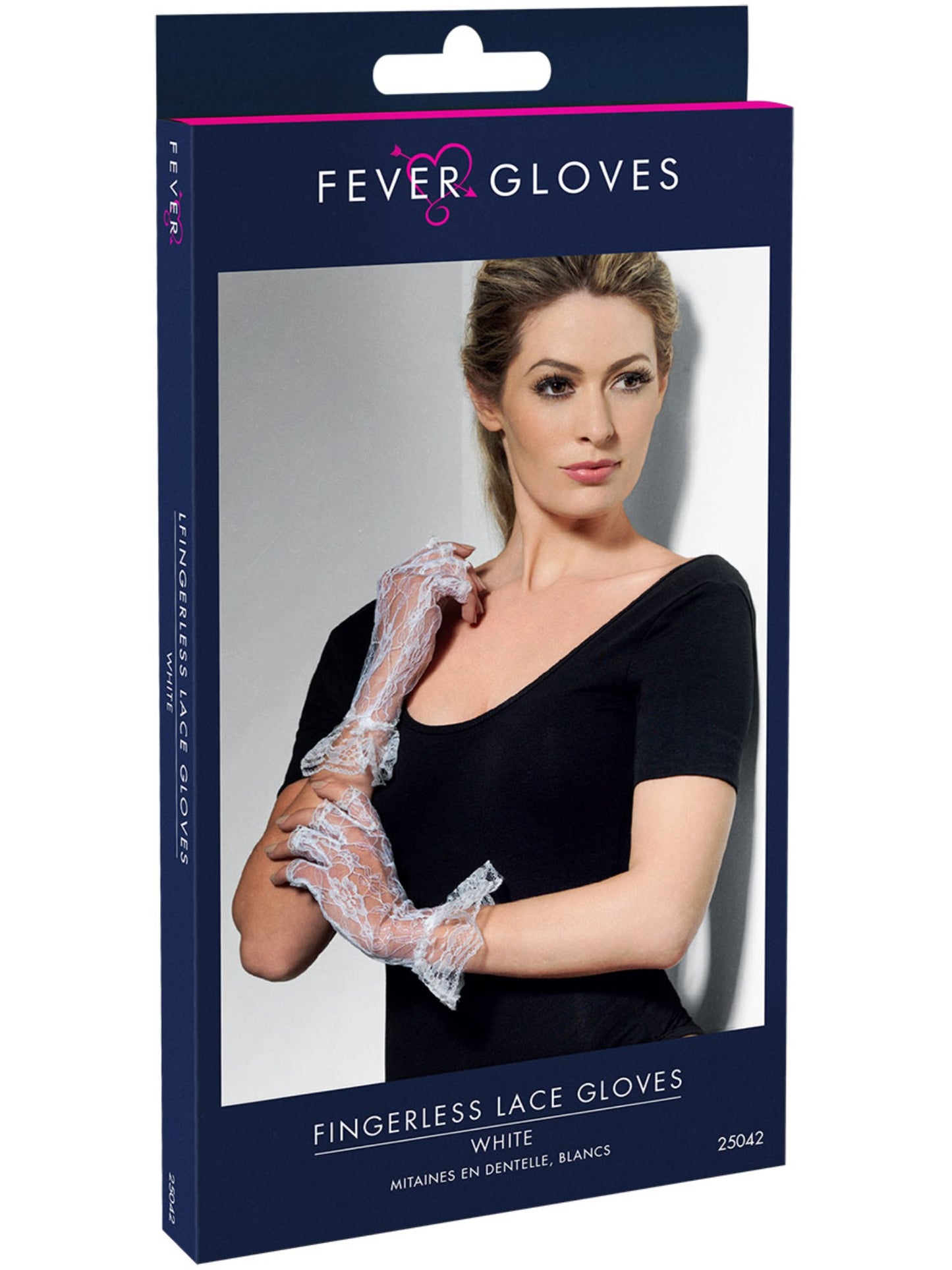 Fingerlose Spitzen-Handschuhe, Weiß
