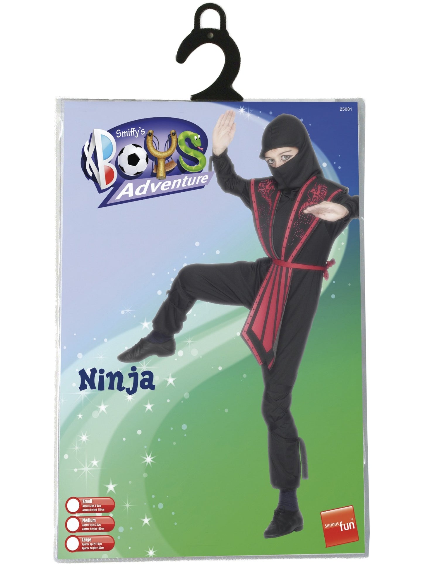 Disfraz de ninja, niño, Negro, incluye enterizo con capucha, elemento sobre el enterizo, cinturón y bandas