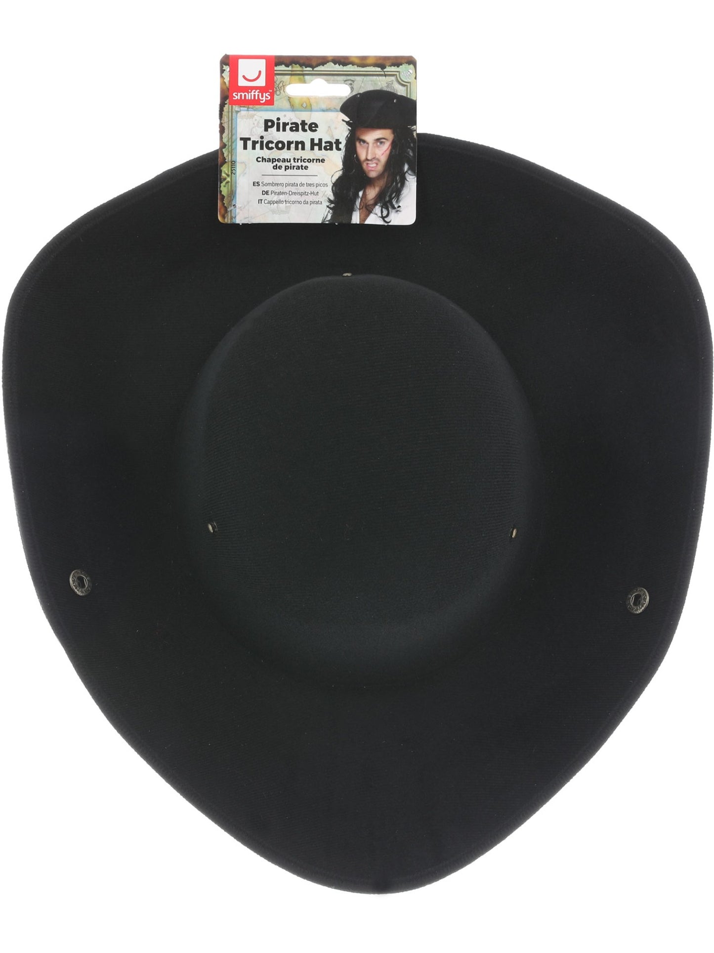 Chapeau tricorne de pirate, noir, avec clous