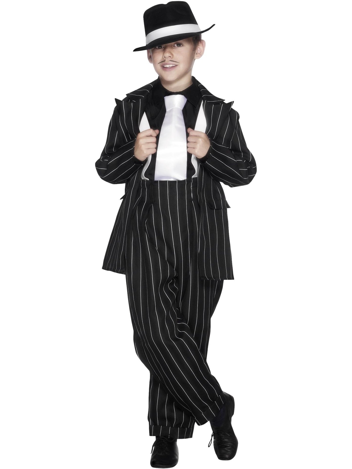 Traje de Pachuco, negro, con chaqueta, pantalones y tirantes