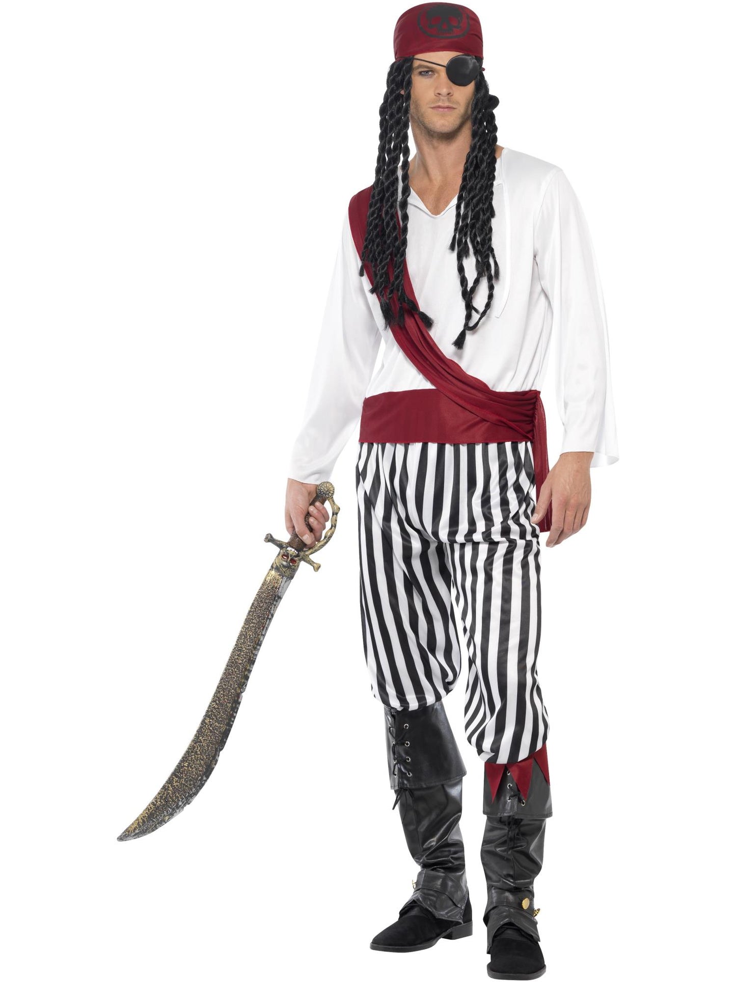 Pirat Herrenkostüm, mit Hemd, Hose, Kopfbedeckung und Gürtel
