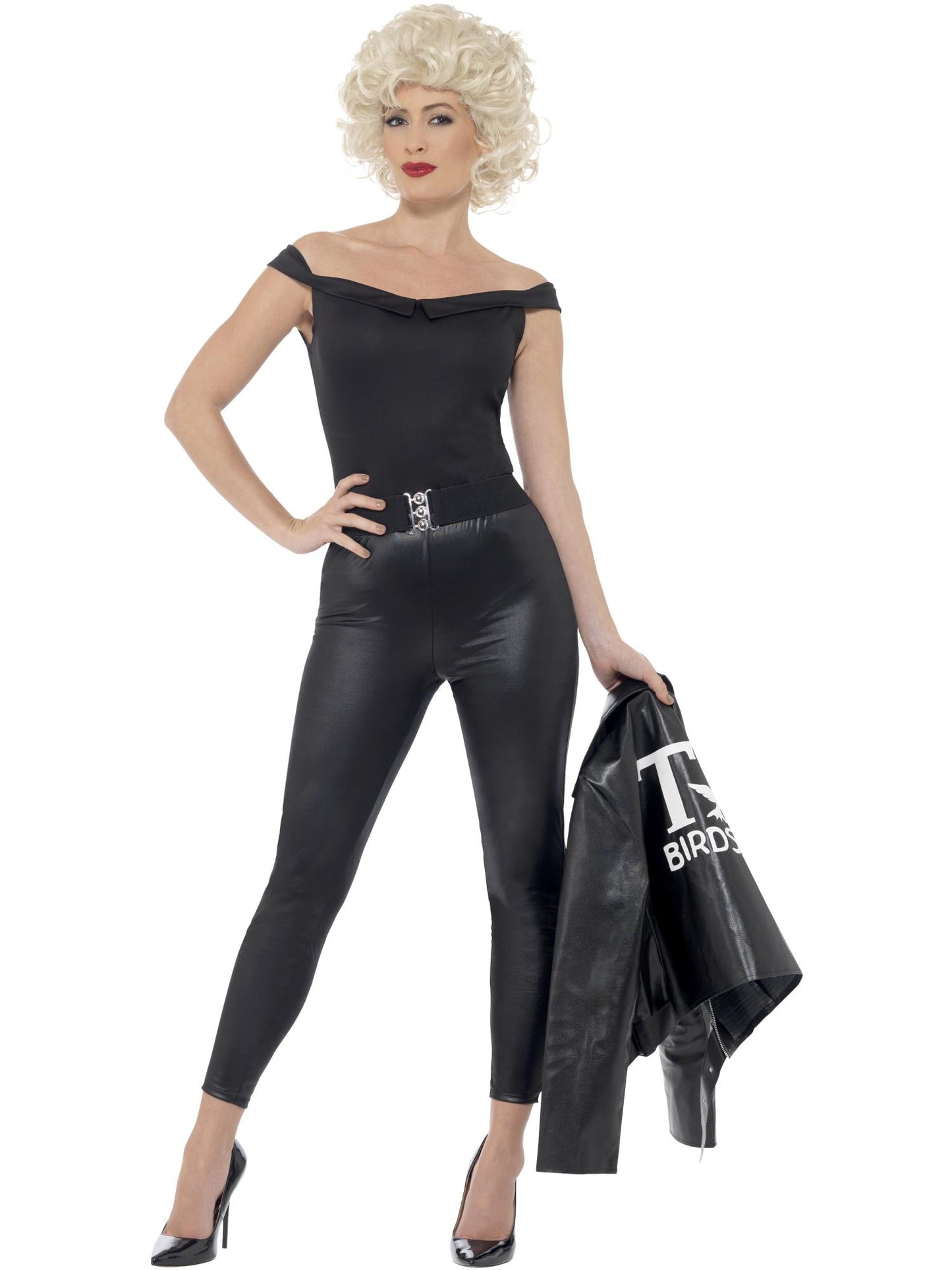 Grease Sandy Final Scene Kostüm, Schwarz, mit Jacke, Oberteil, Leggings & Gürtel