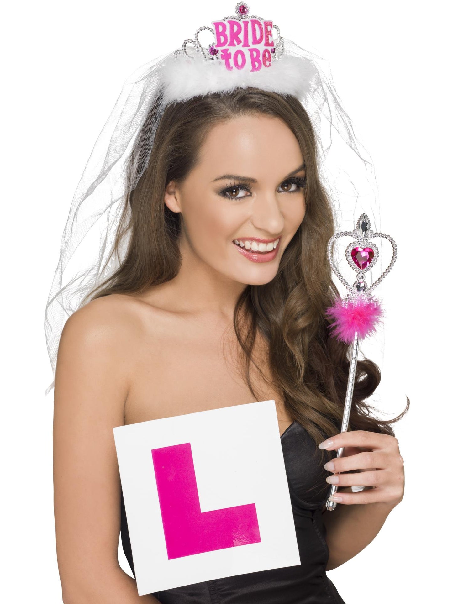 Kit enterrement de vie de jeune fille, avec diadème future mariée et voile, badge nominatif et baguette magique