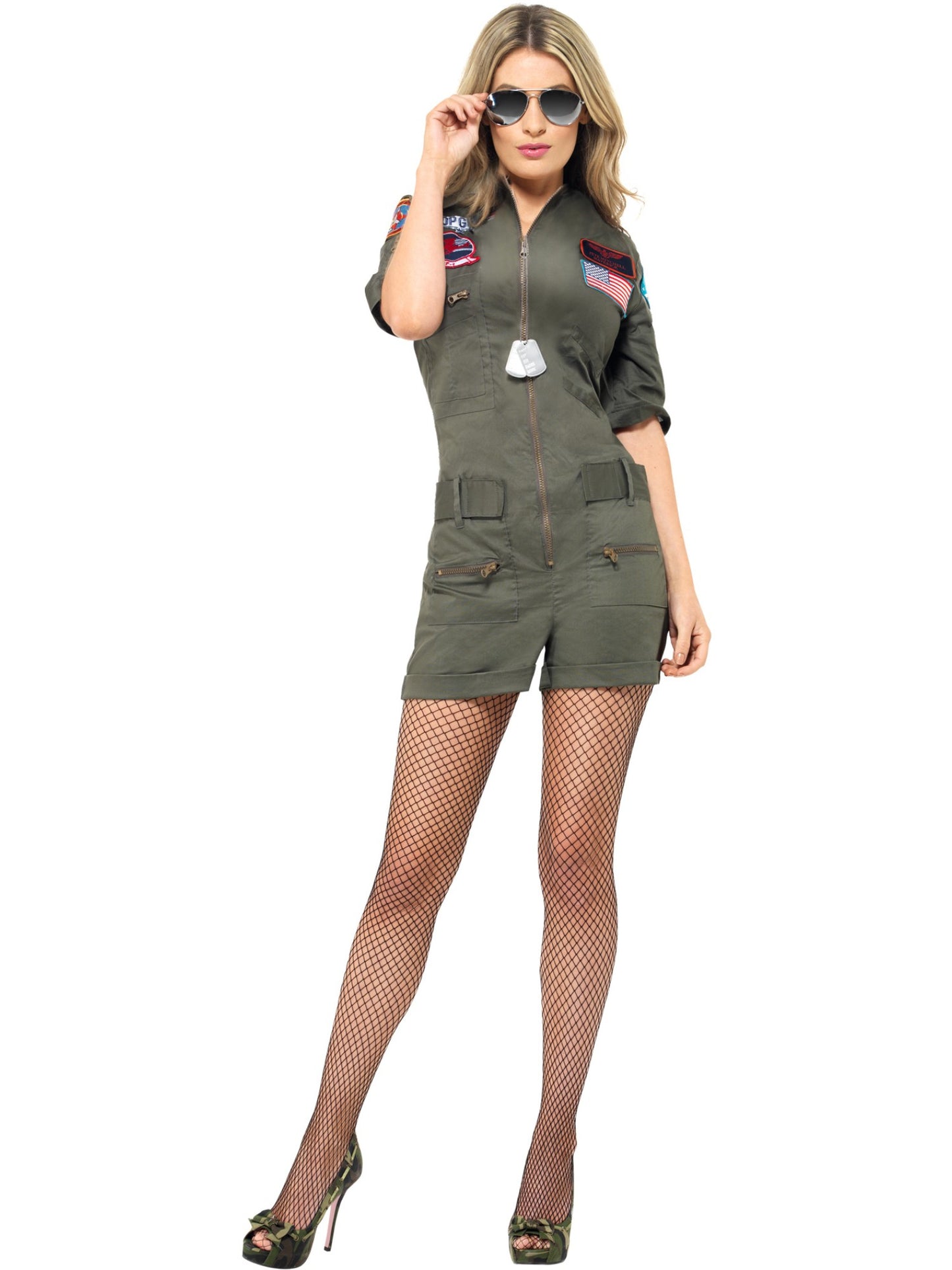 Costume Top Gun Aviator, Vert, avec combishort et lunettes de soleil