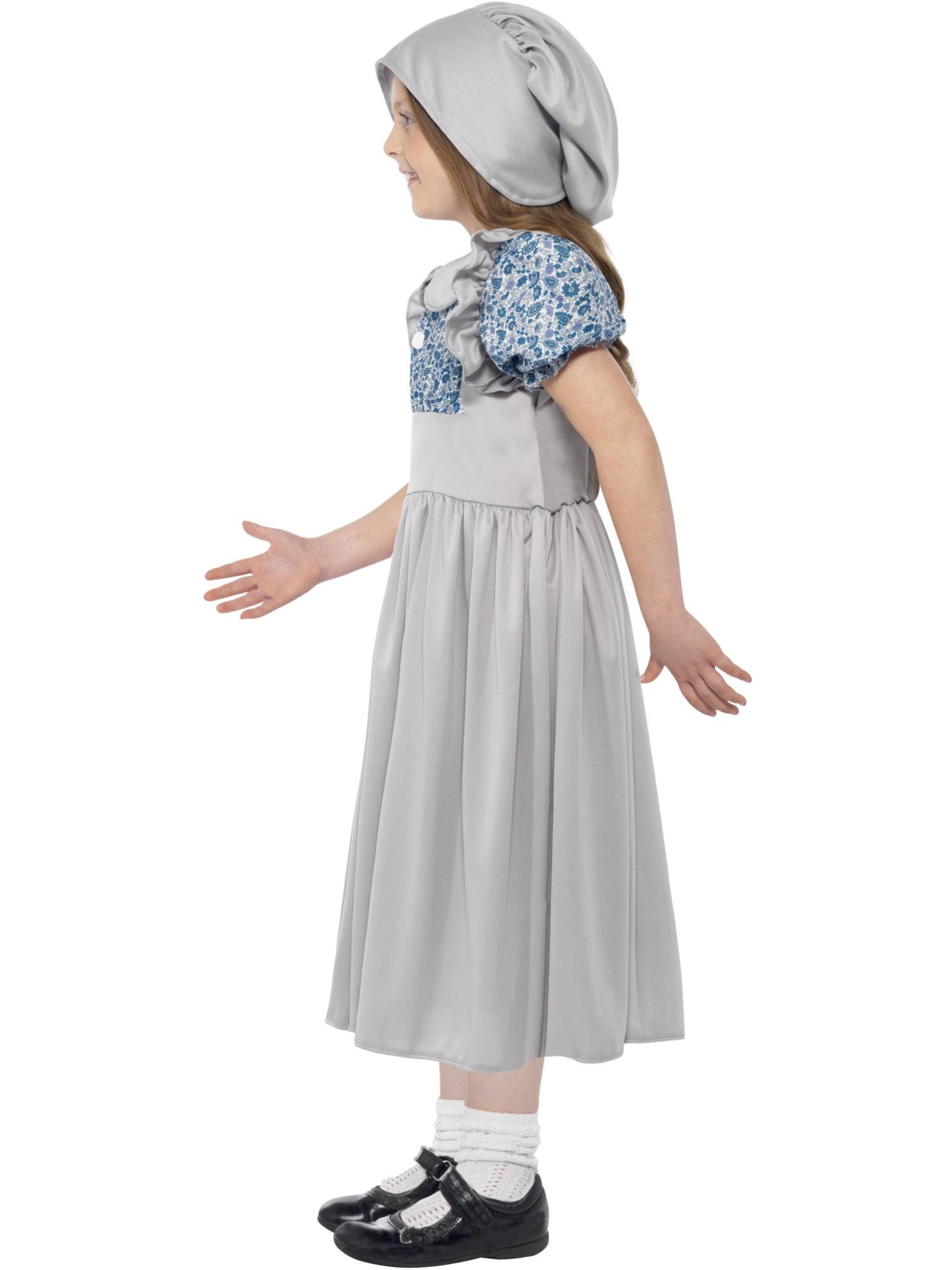Costume écolière époque Victorienne, Gris, avec robe et chapeau