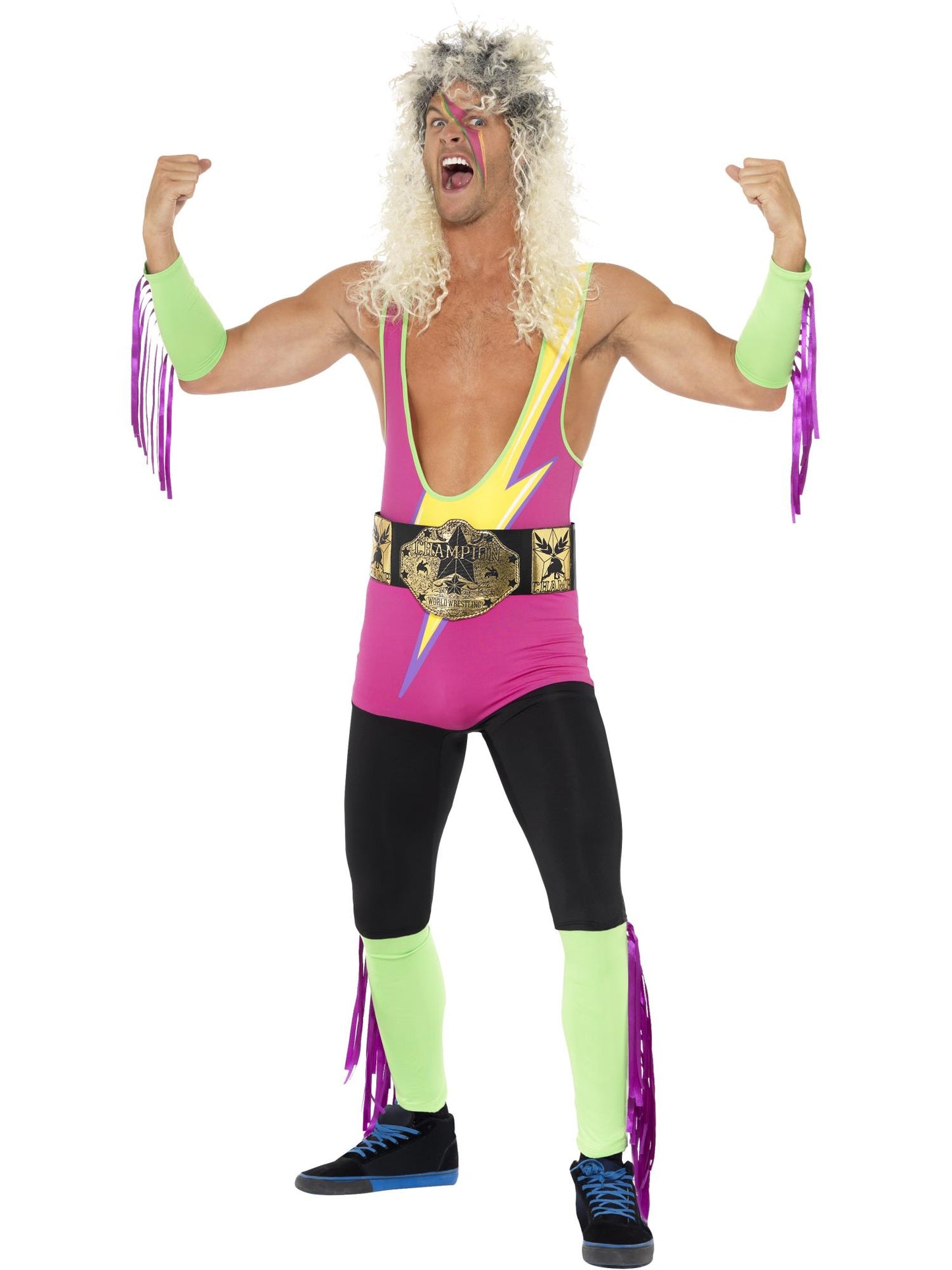 Traje de Luchador Retro, con Body, Cinturón, Brazal y Brazalete del Pantalón