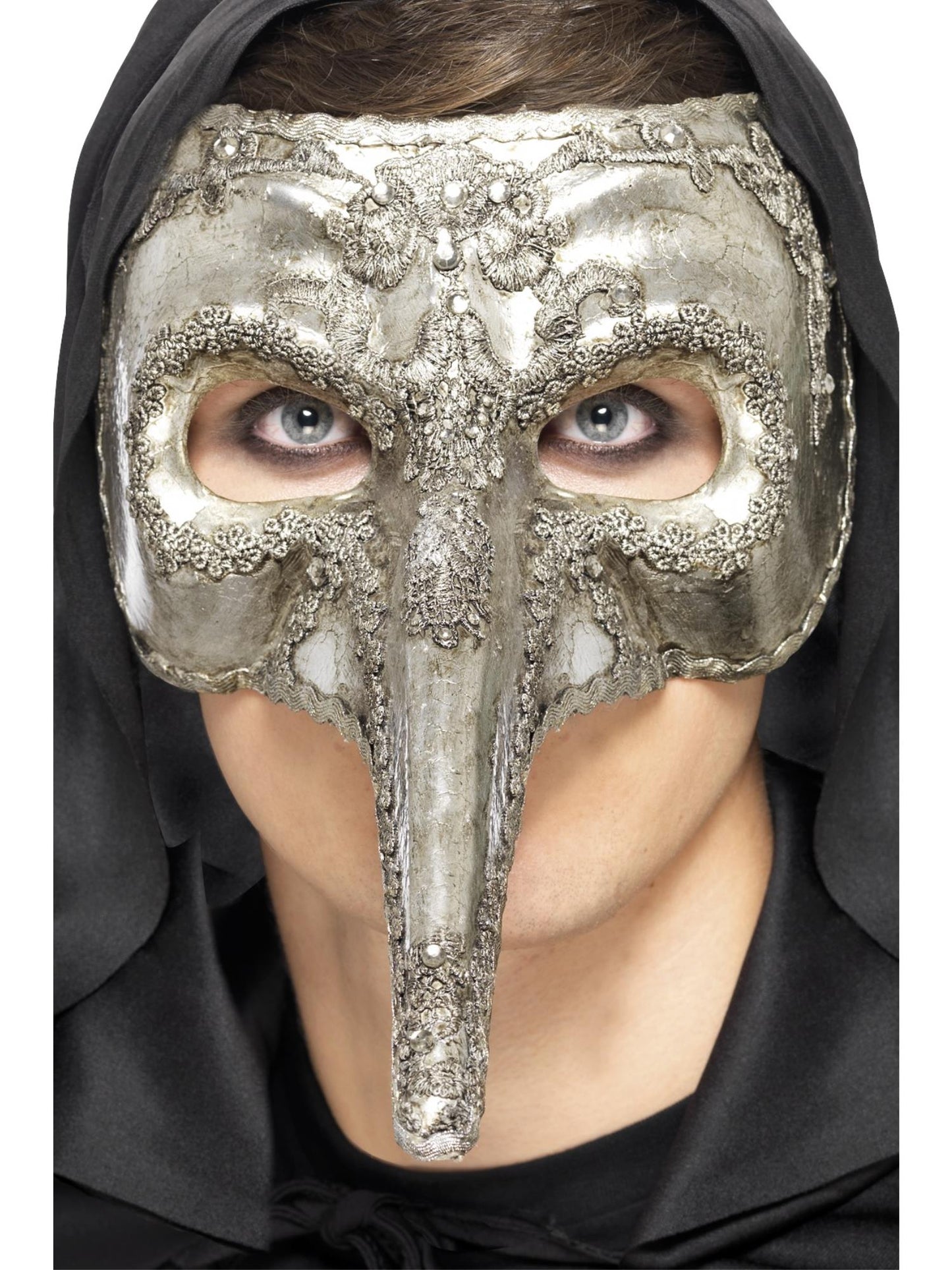 Luxury Venetian Capitano Mask, Silver Wholesale