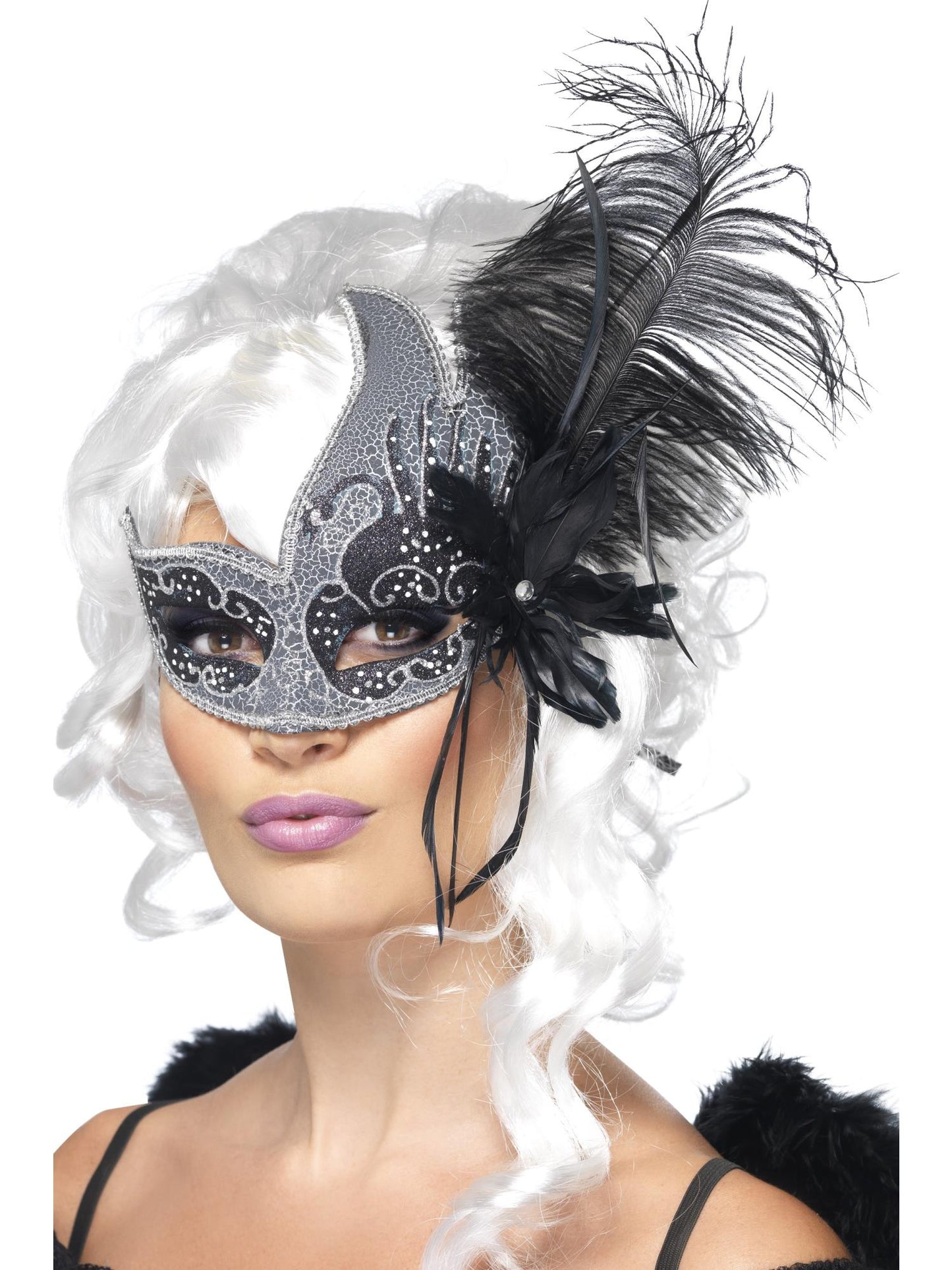 Masquerade Dark Angel Eyemask, Silver & Black Wholesale