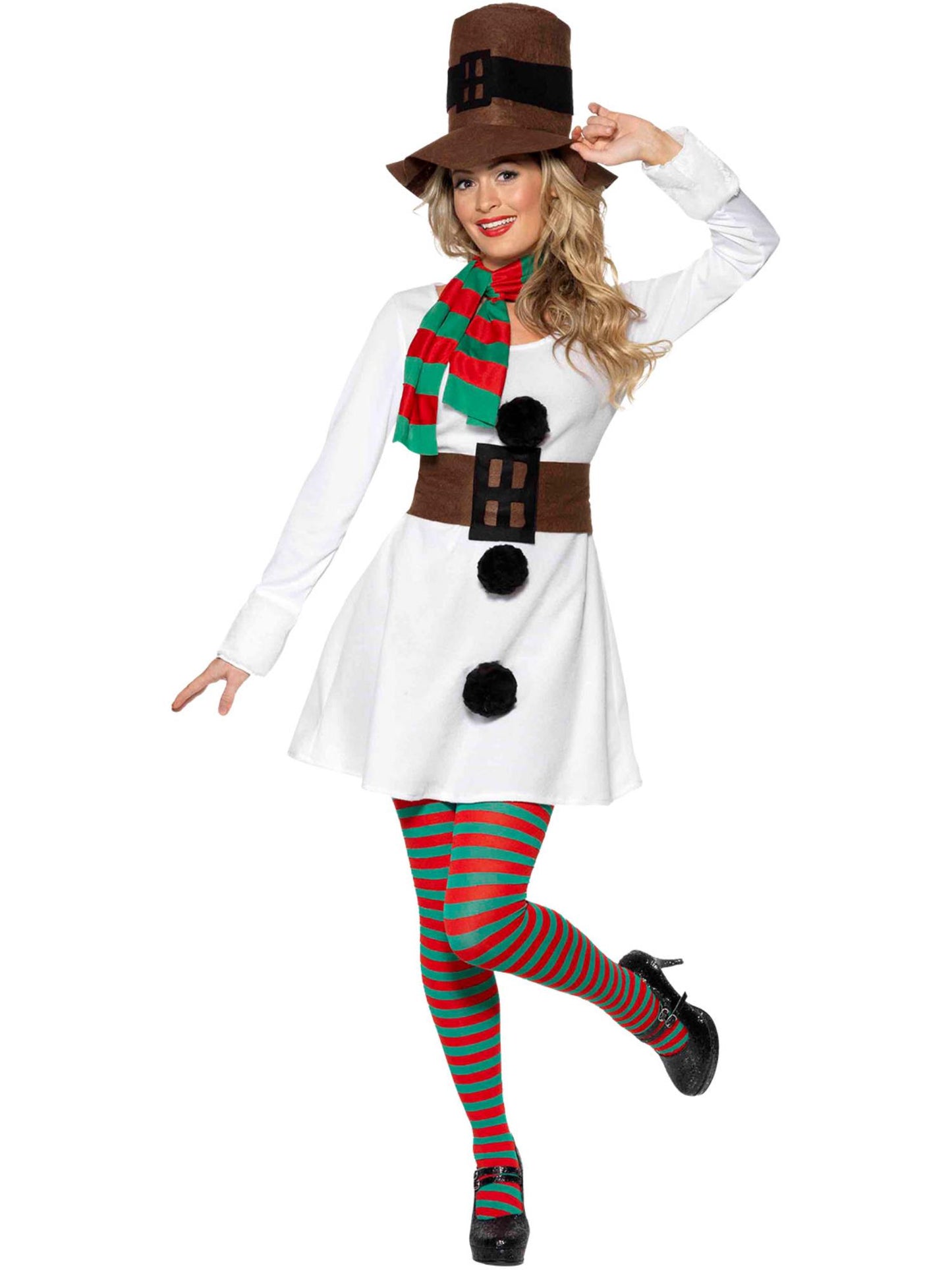 Kostüm Frau Schneemann, Weiß, mit Kleid, Hut, Schal und Gürtel