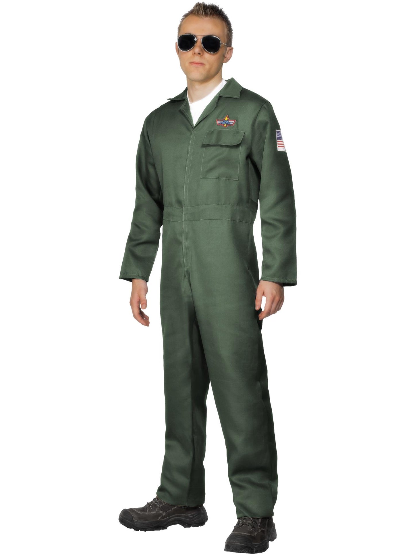 Disfraz de aviador, verde, con enterizo de cremallera