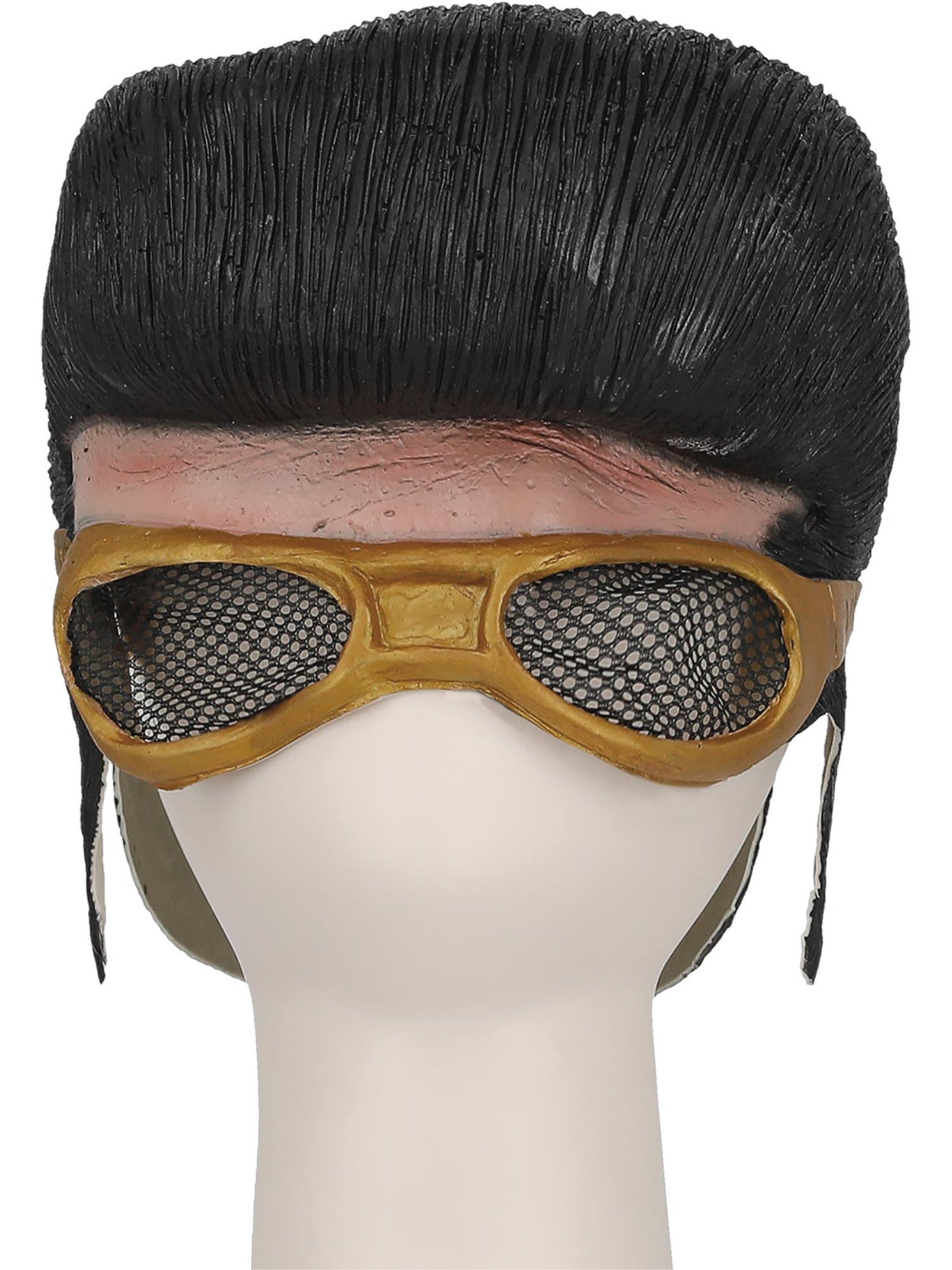 Kopfbedeckung Elvis, Schwarz, mit Haaren & goldener Sonnenbrille