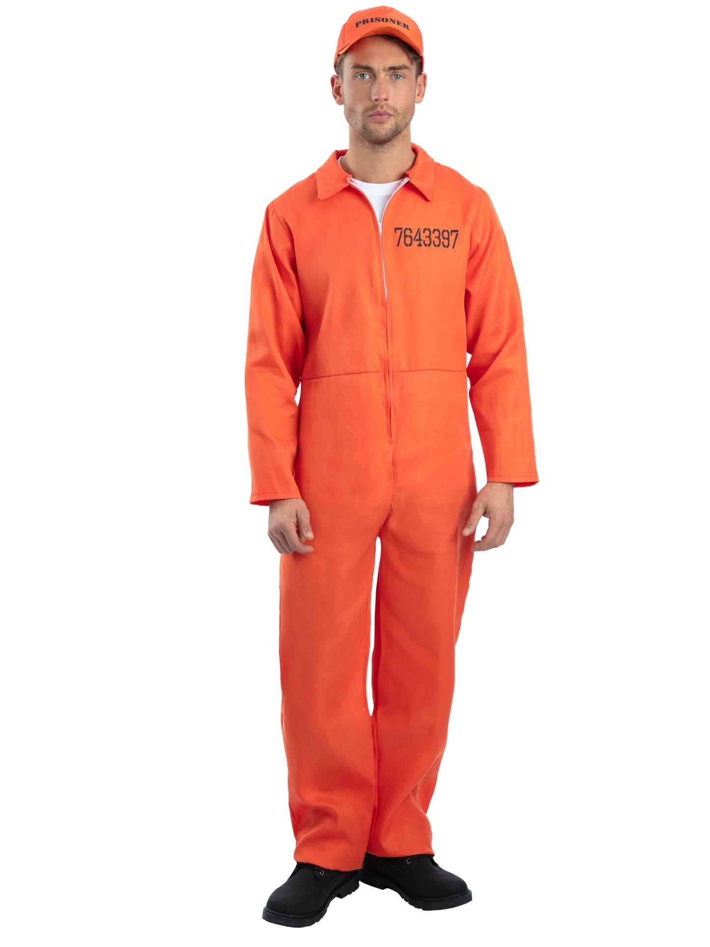 Costume prisonnier en fuite, orange, avec bleu de travail