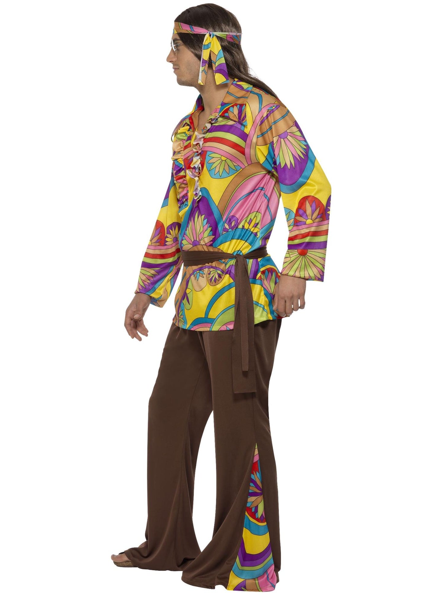 Psychedelischer Hippie Herrenkostüm, Mehrfarbig, mit Hose, Hemd, Stirnband und Gürtel