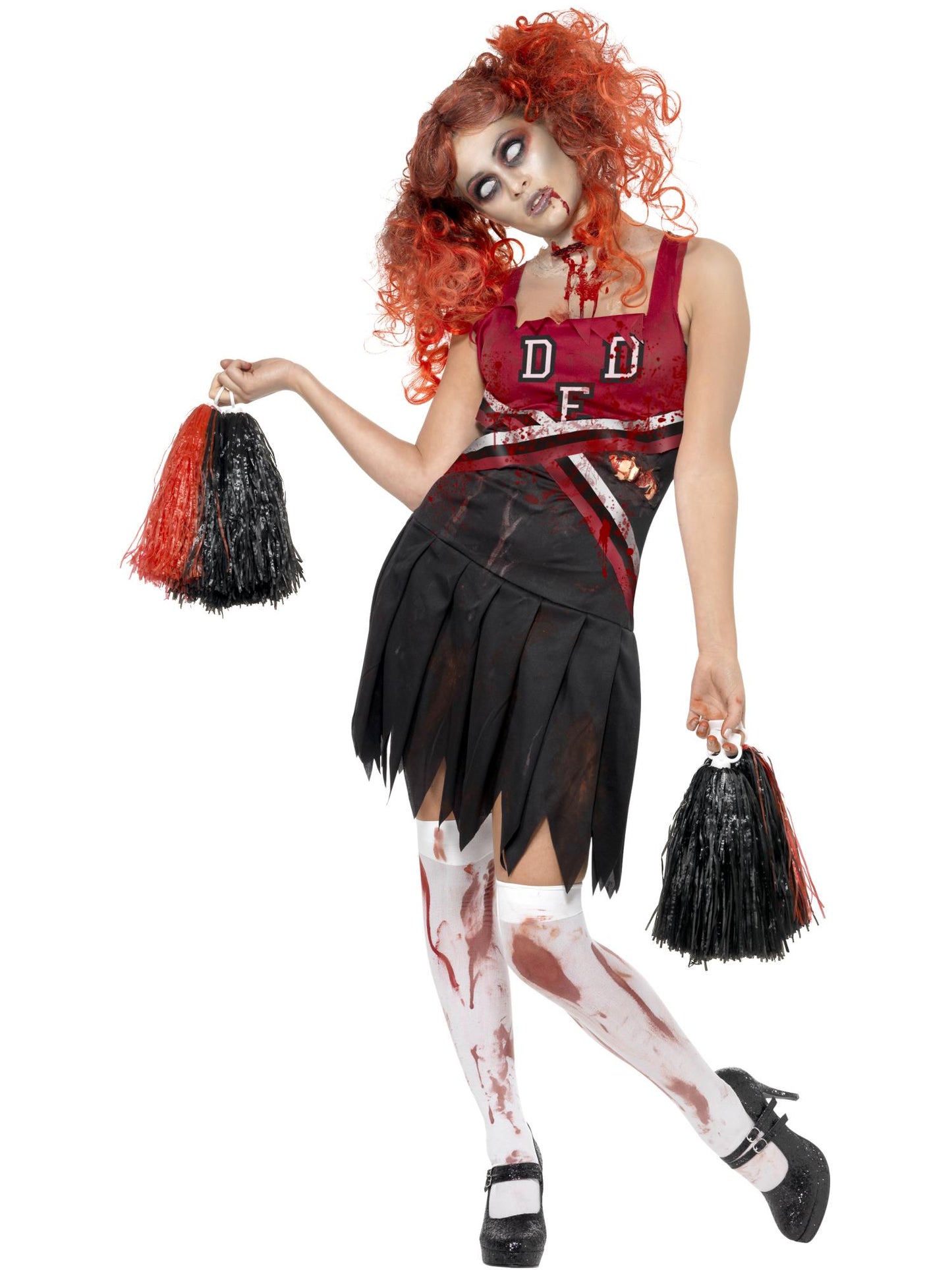Disfraz de animadora High School Horror, con vestido y pompones
