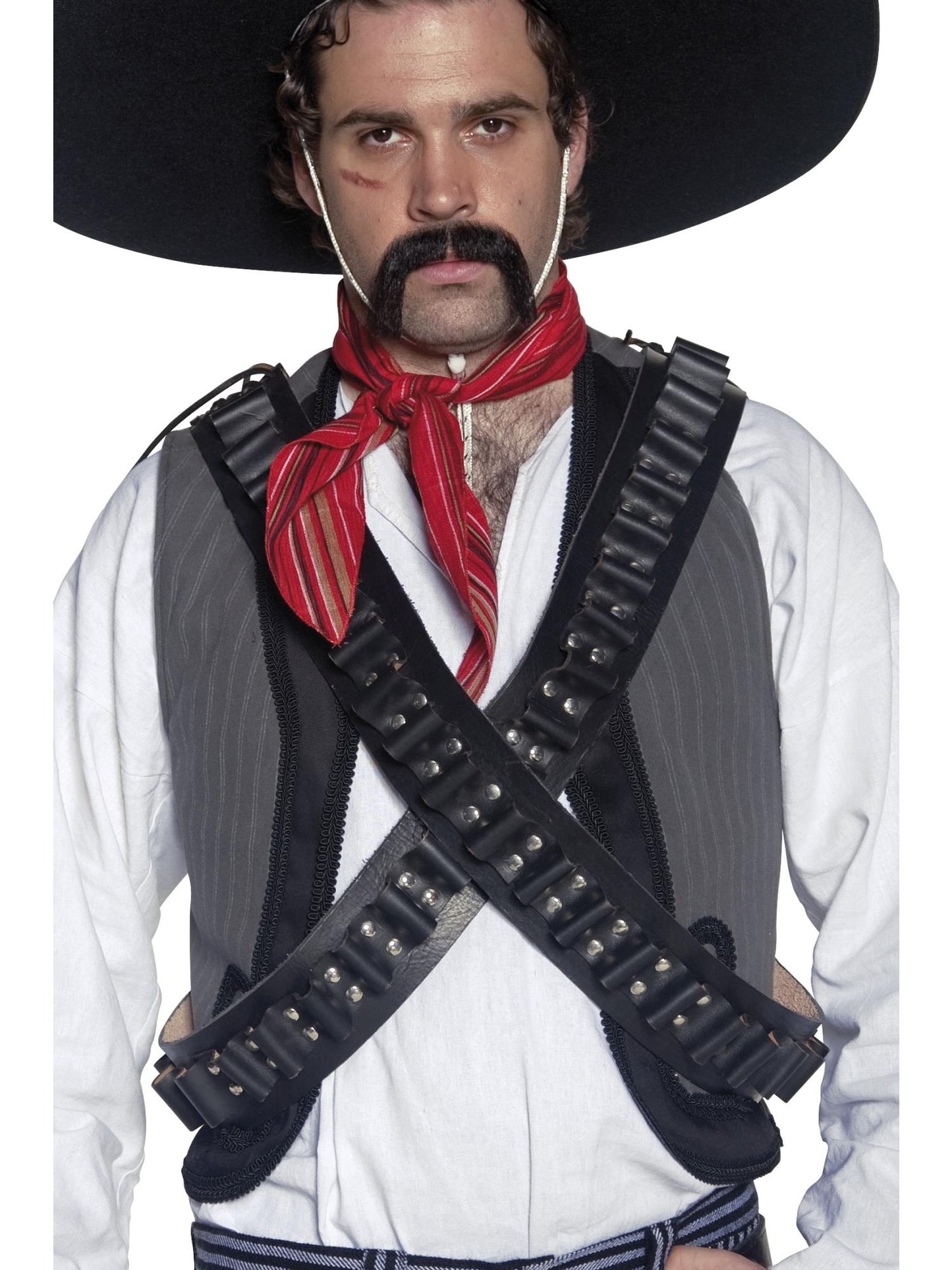 Cinturón de cuero de balas de bandolero auténtico del Oeste, negro