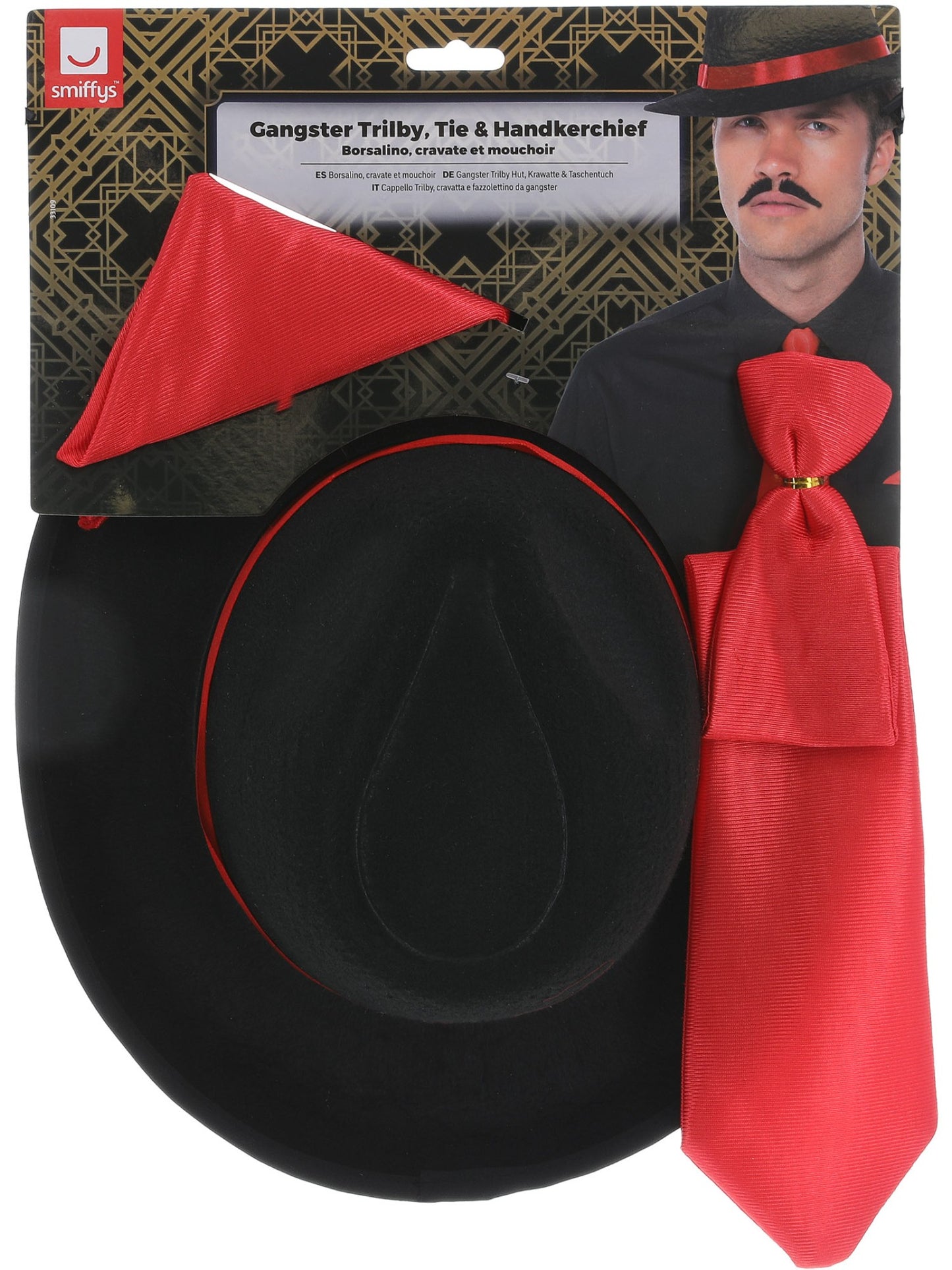 Sombrero de fieltro, corbata y pañuelo de gángster, Rojo