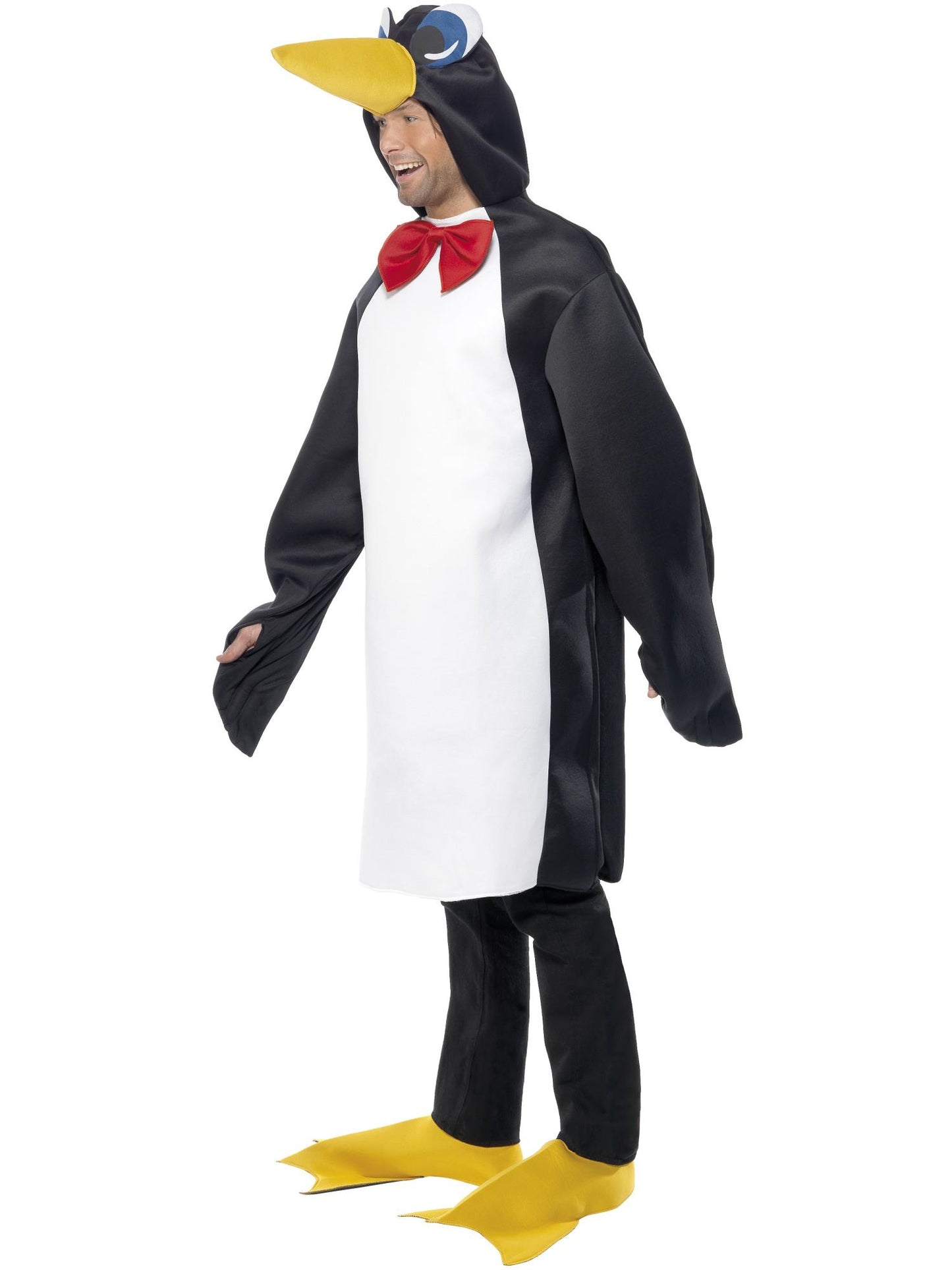 Pinguin Kostüm in Weiß und Schwarz, mit Bodysuit mit Fliege und Überstiefeln
