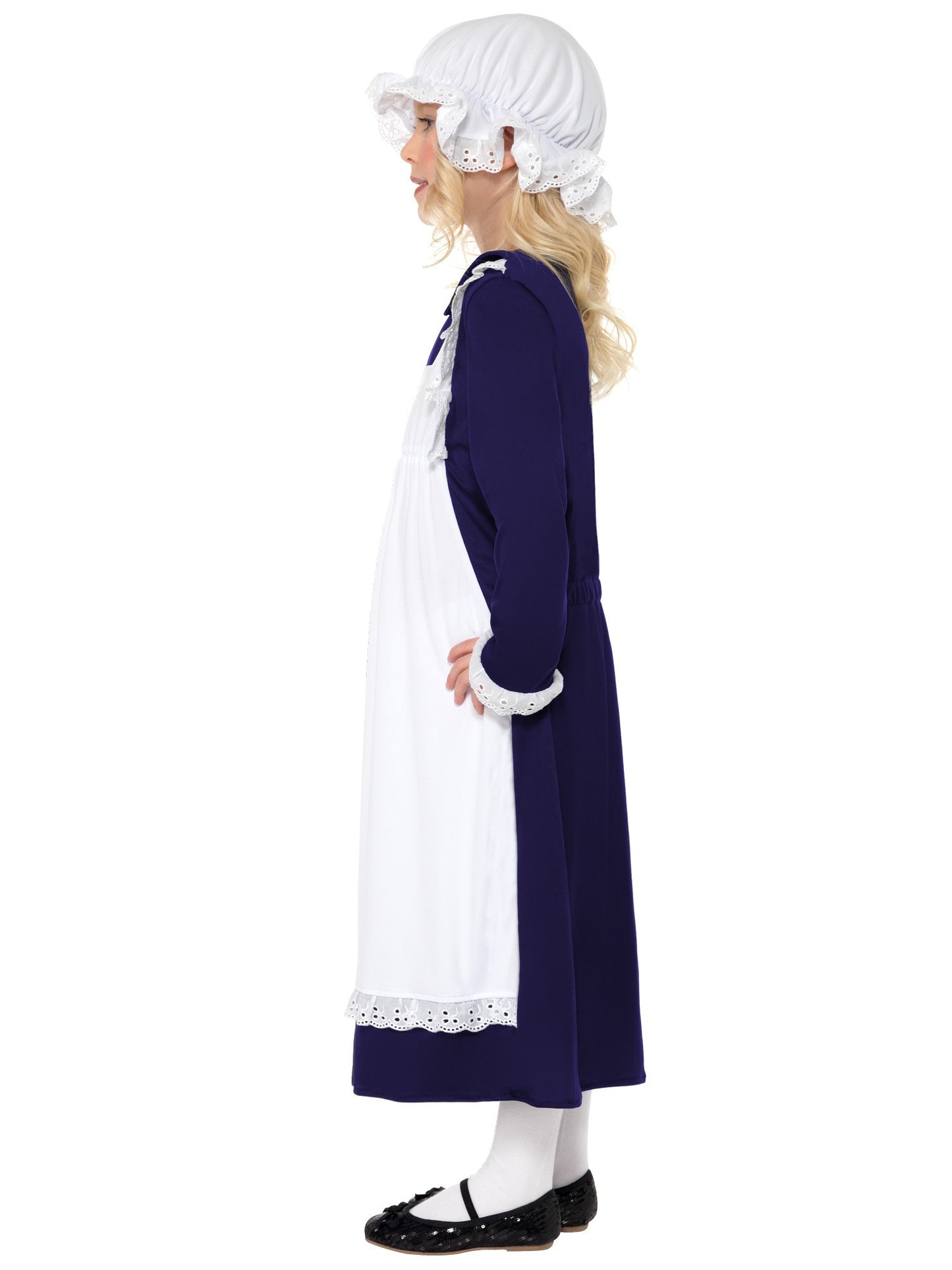 Viktorianisches armes Mädchen Kostüm, Weiß, Kleid mit Schürze und Mütze