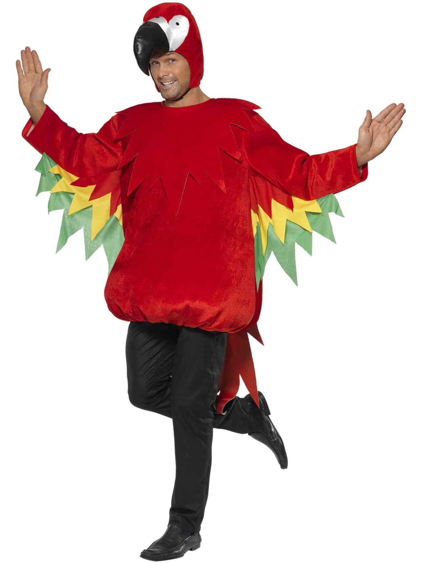Disfraz de loro, rojo, con body y capucha
