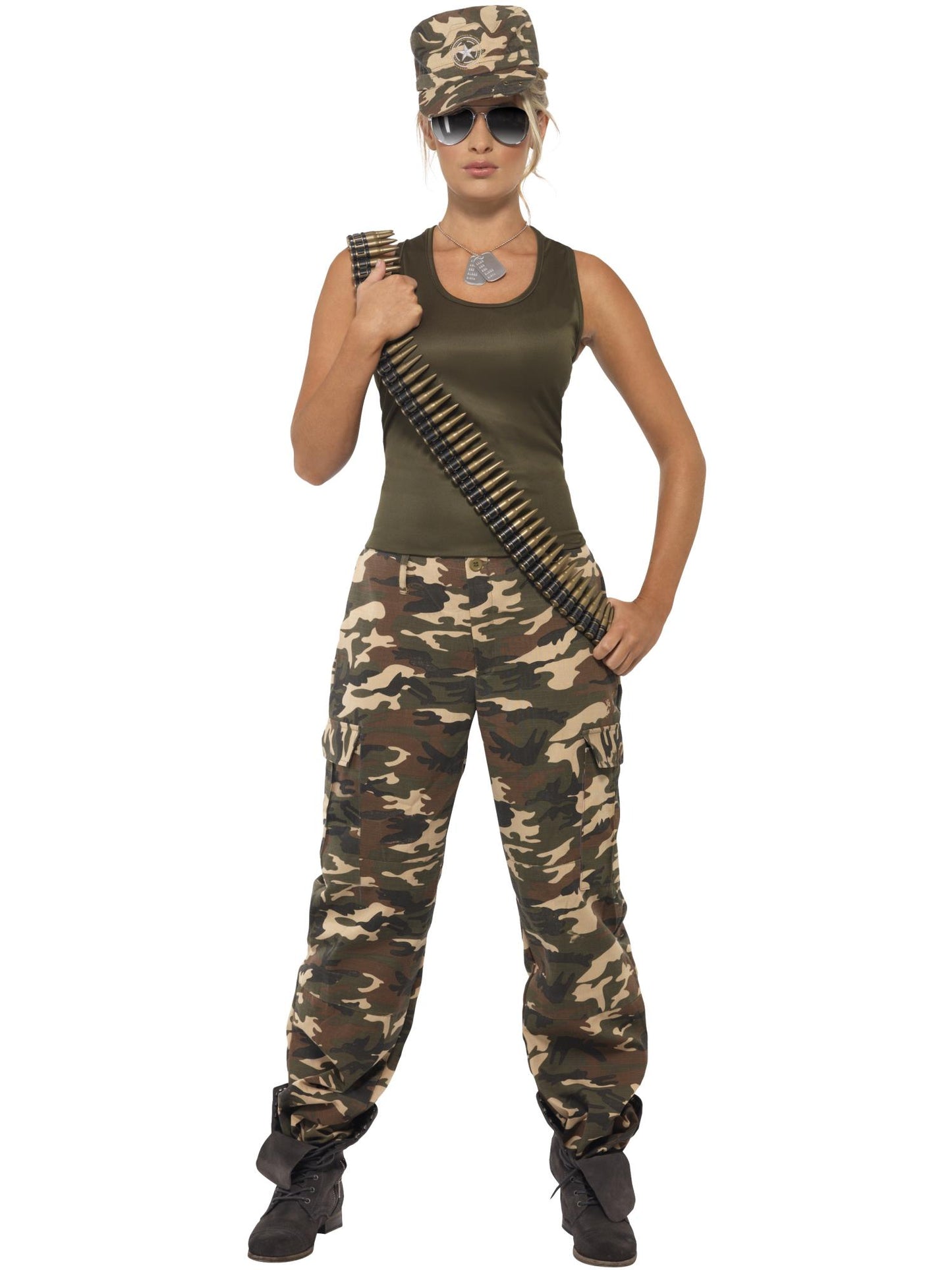 Deluxe Costume Camouflage Kaki pour Femme comprend la Veste avec Pantalons et Chapeau