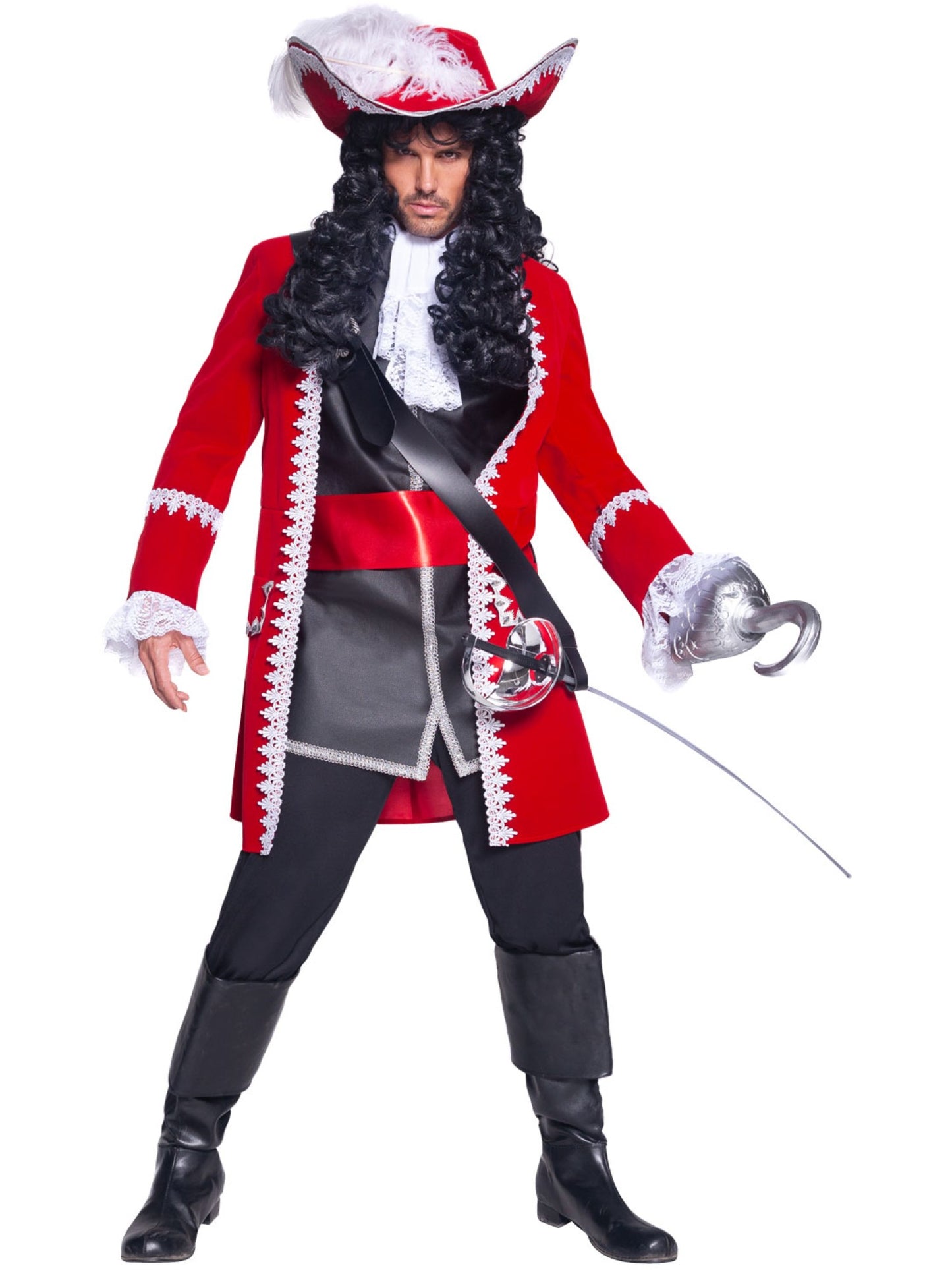 Authentischer Piratenkapitän Kostüm, mit Jacke, Hose, Oberteil mit angesetztem Gürtel und Krawatte