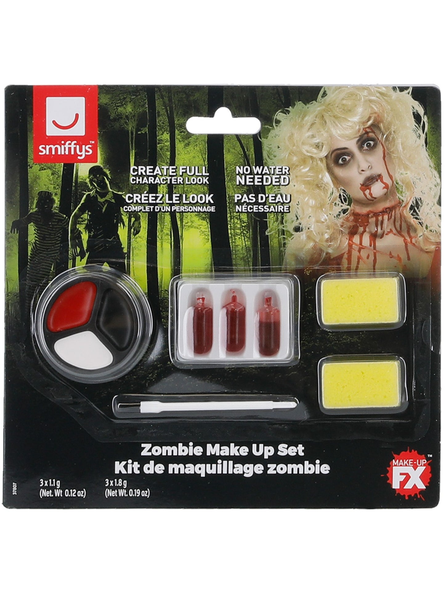 Zombie Make-up Set, enthält Gesichtsfarbe, Blutkapseln und Schwamm