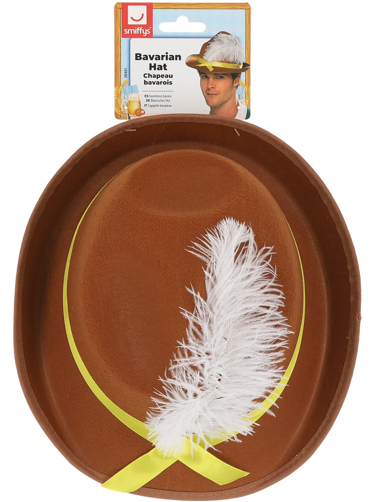 Sombrero bávaro, marrón, con plumas