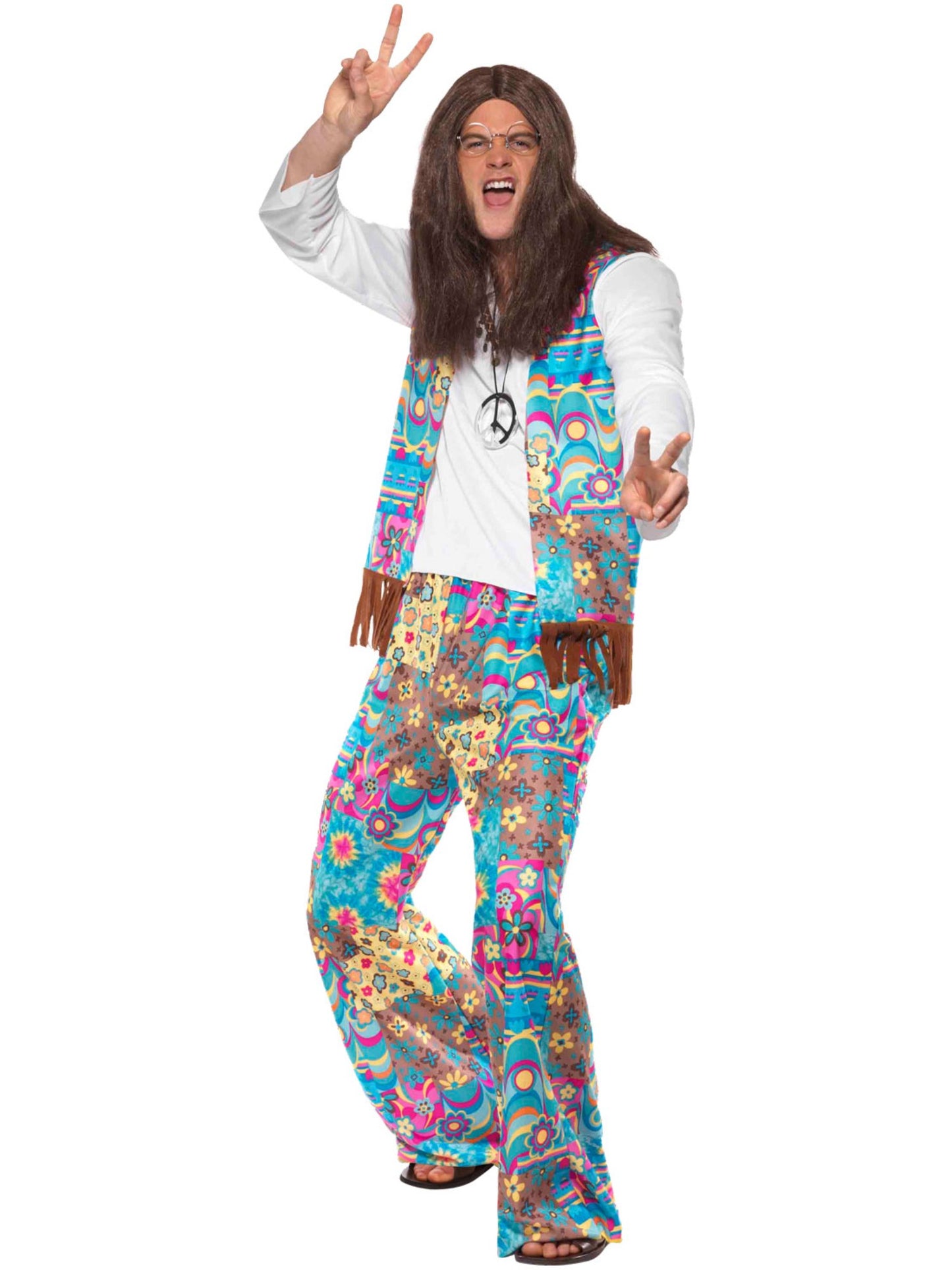 Costume hippie groove, haut avec gilet intégré, pantalon et bandeau
