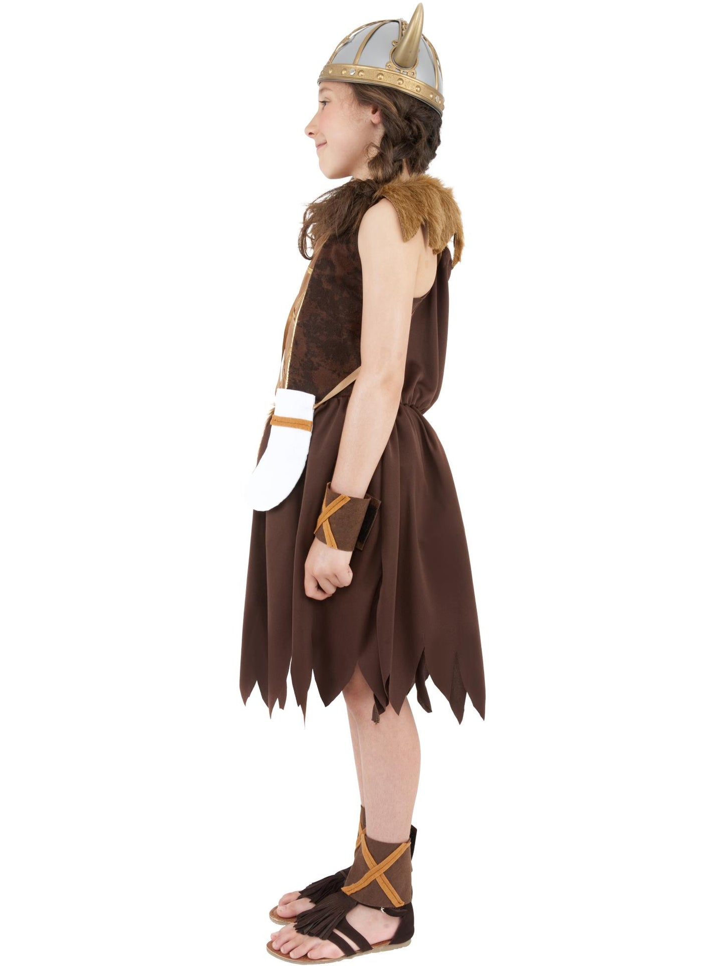 Costume fille viking, Marron, avec robe et bracelets