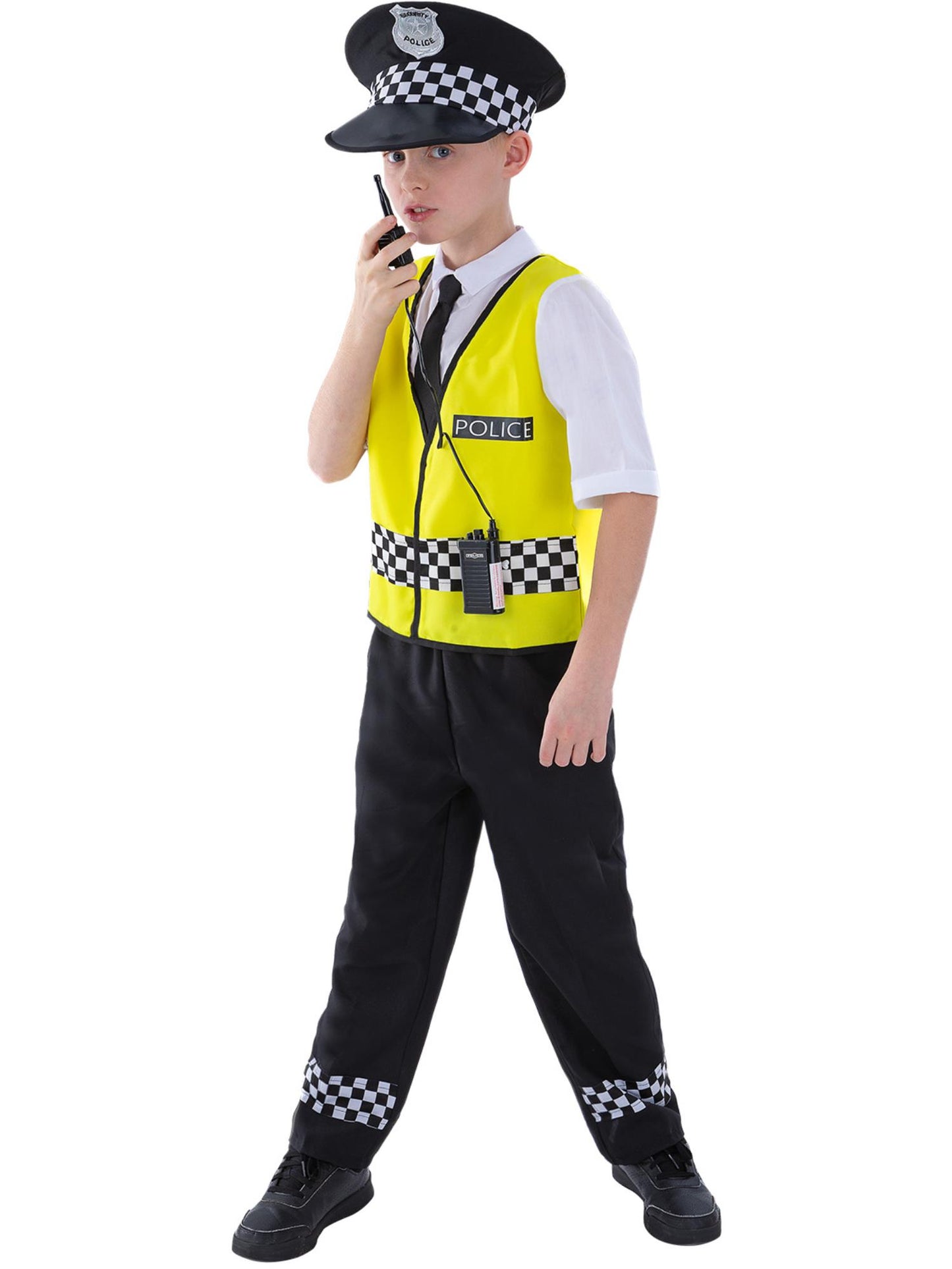 Polizist Kostüm, mit Oberteil, Hose, Mütze und Funksprechgerät