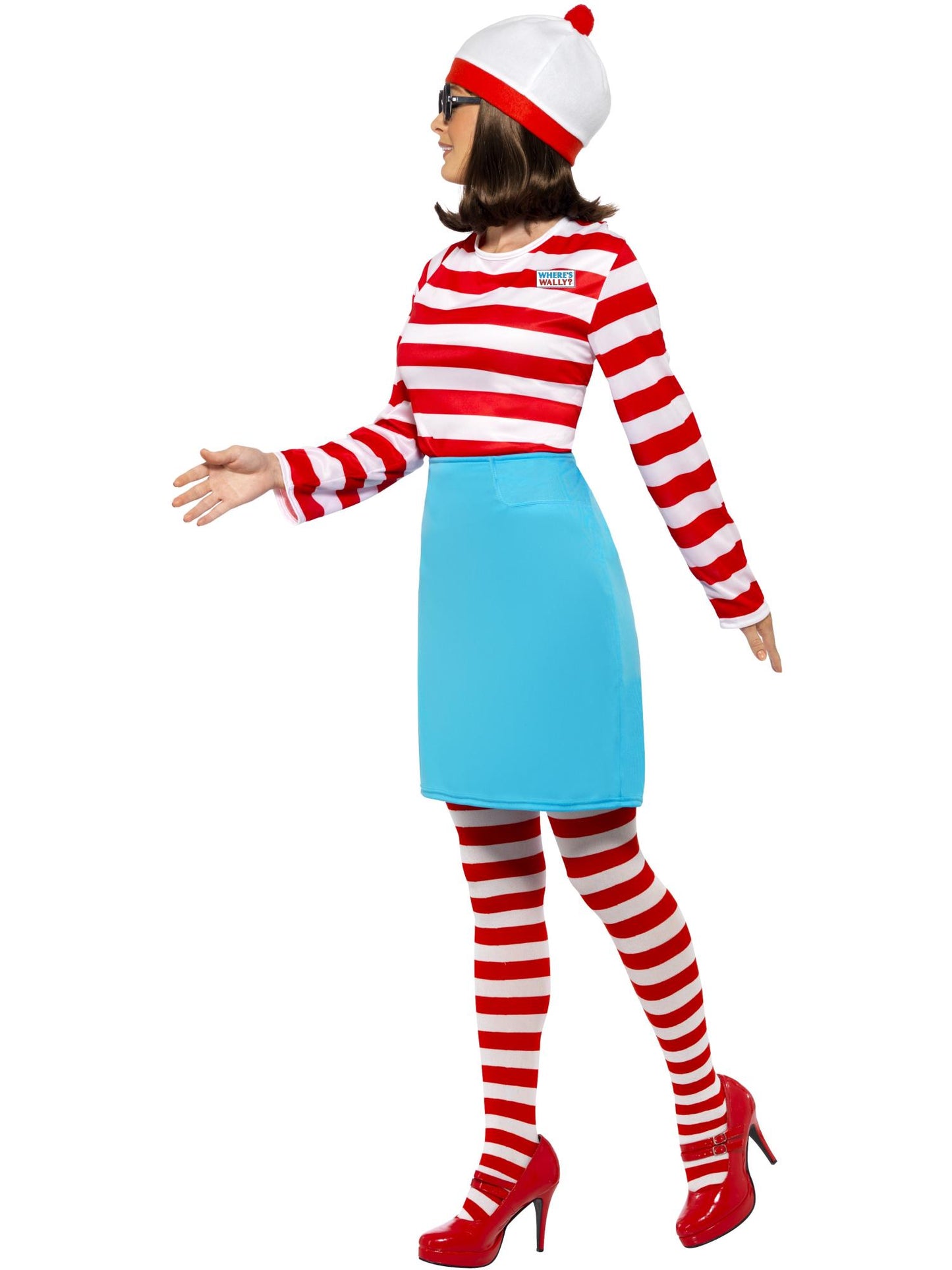 Où est Charlie ? Costume Wenda, Rouge et blanc, avec haut, jupe, lunettes, collant et chapeau