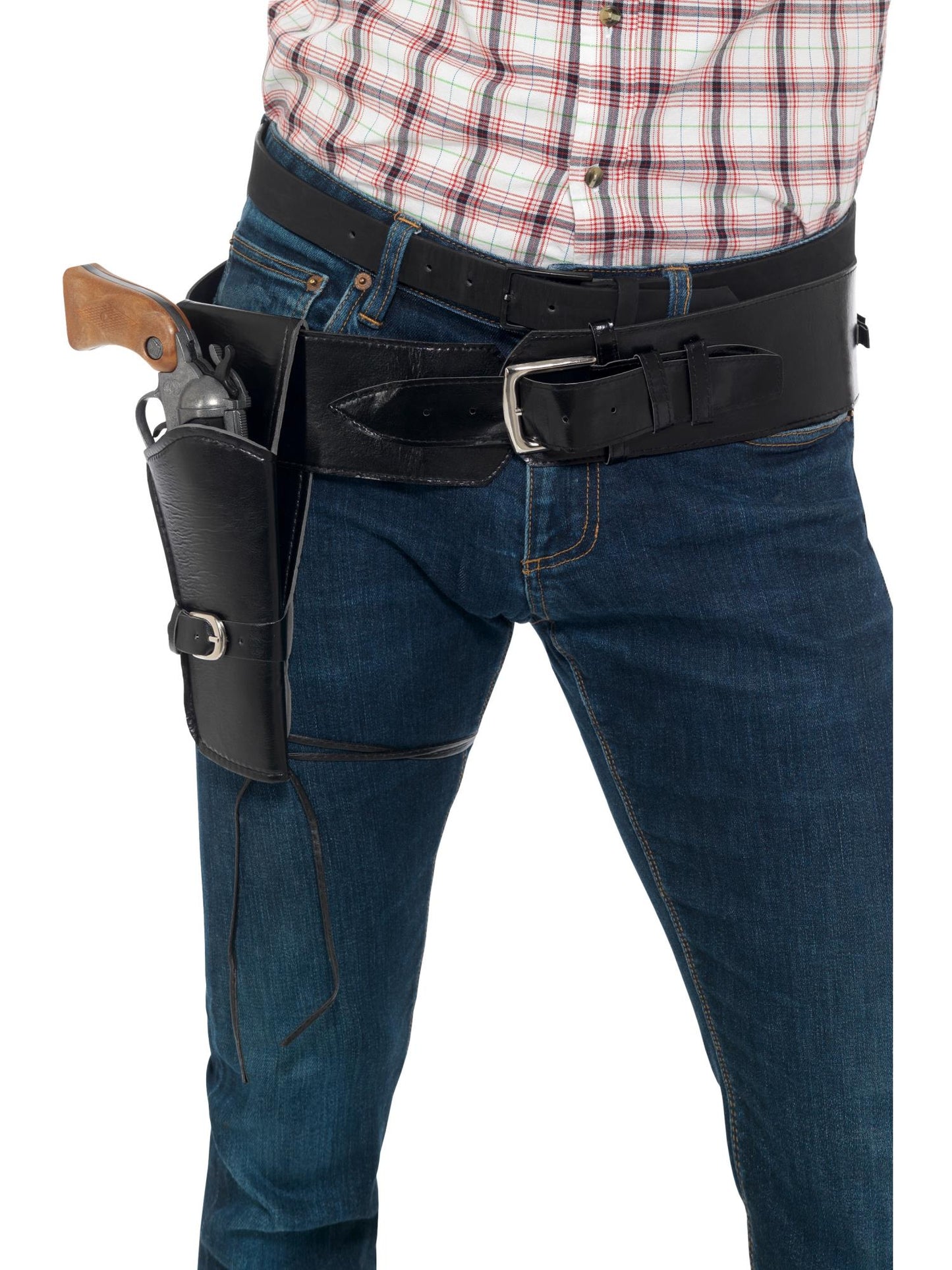 Erwachsener Kunstleder Einzelholster mit Gürtel, Schwarz